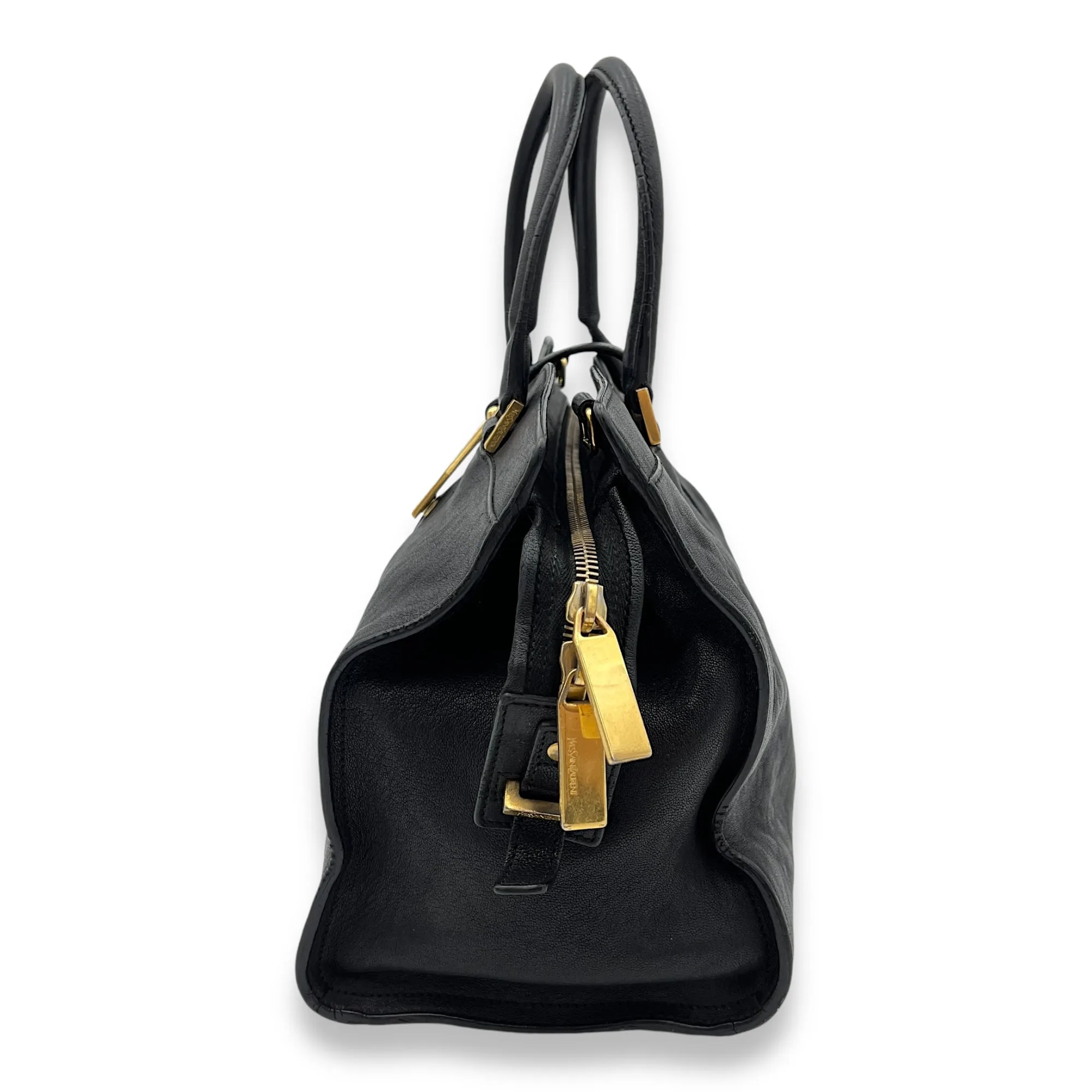 Cabas Top Handle Bag Black in Calfskin, Gold hardware