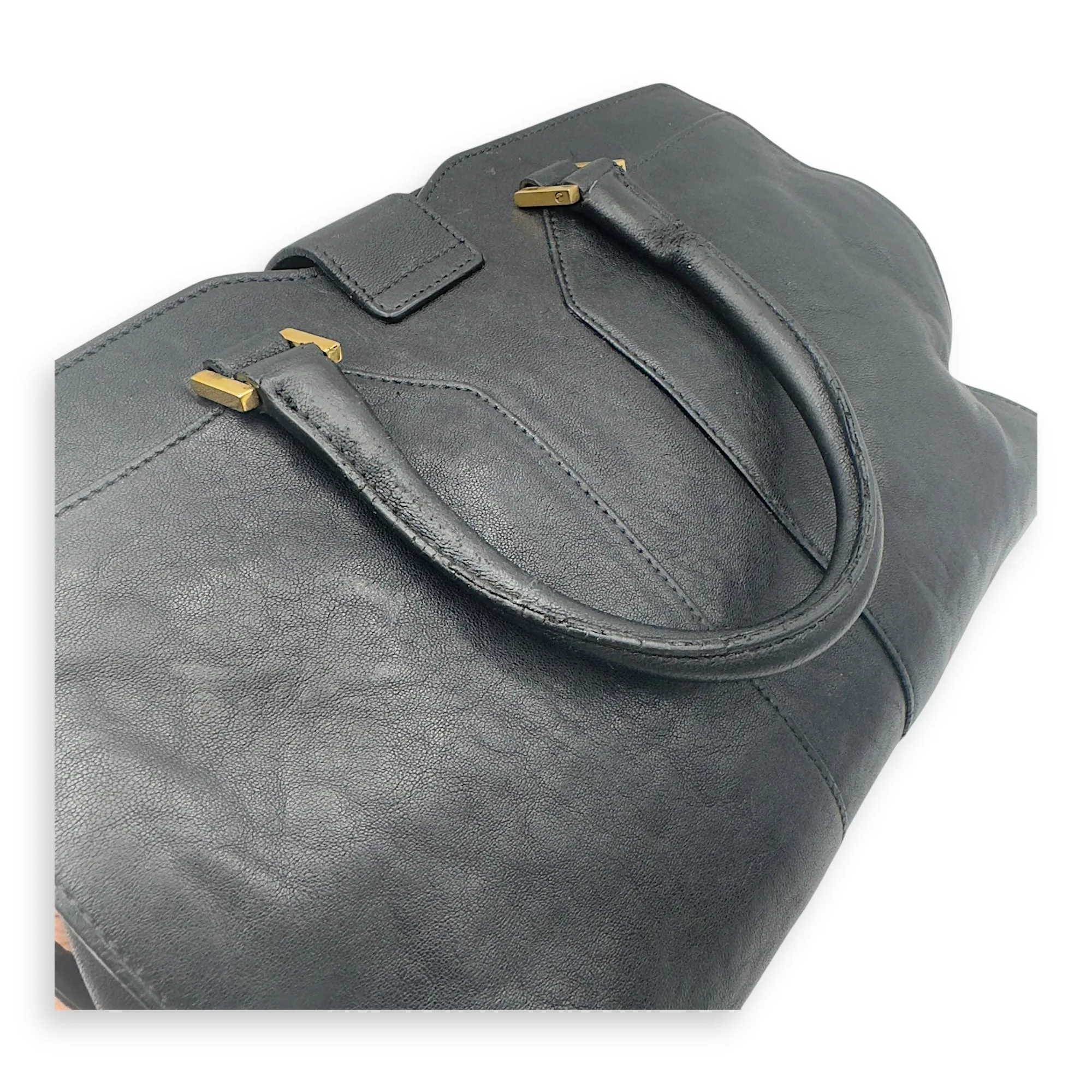 Cabas Top Handle Bag Black in Calfskin, Gold hardware