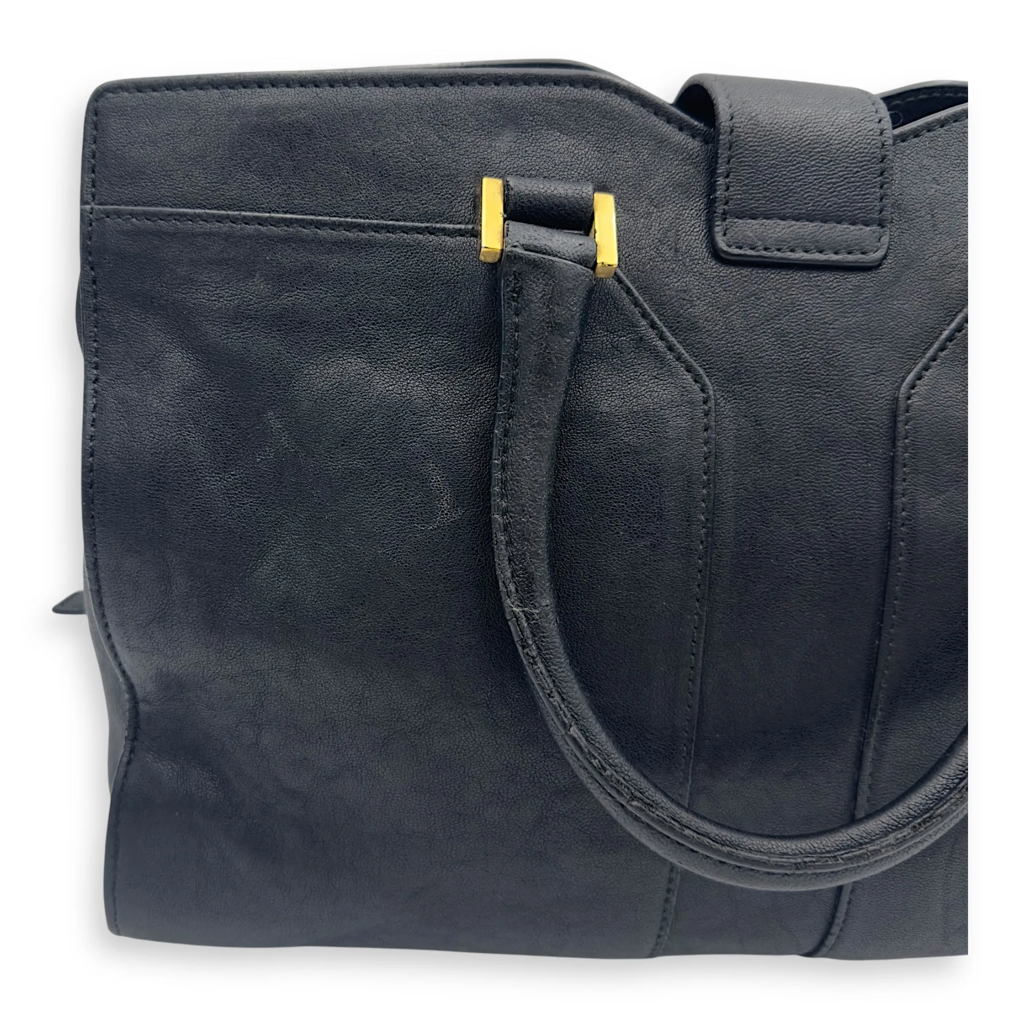 Cabas Top Handle Bag Black in Calfskin, Gold hardware