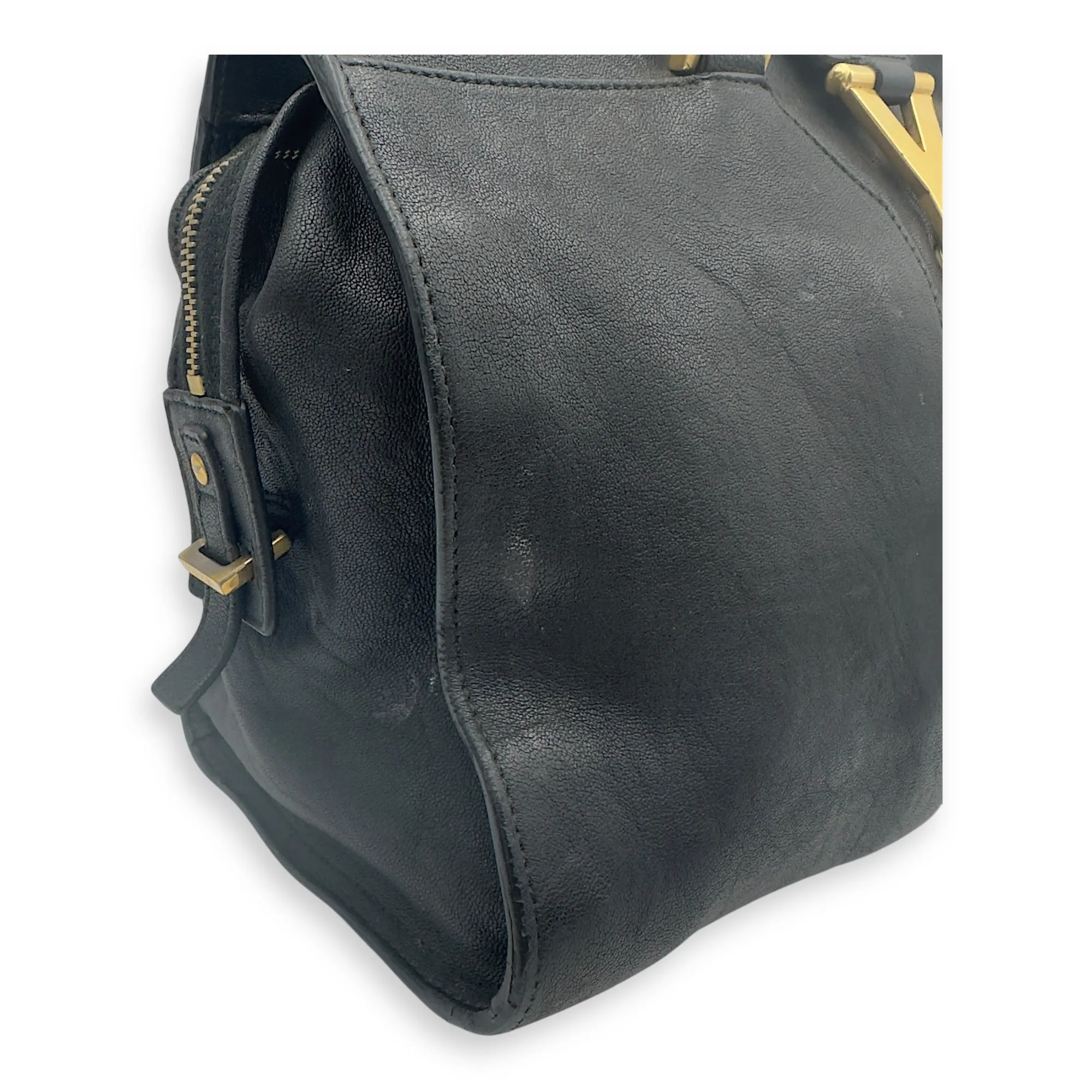 Cabas Top Handle Bag Black in Calfskin, Gold hardware