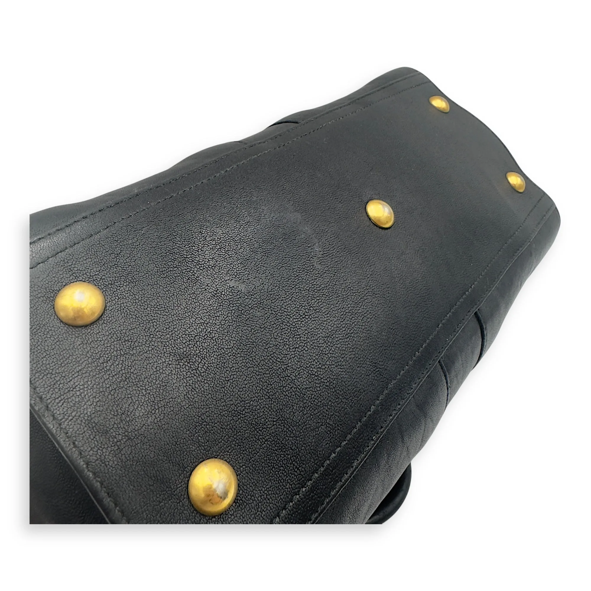 Cabas Top Handle Bag Black in Calfskin, Gold hardware