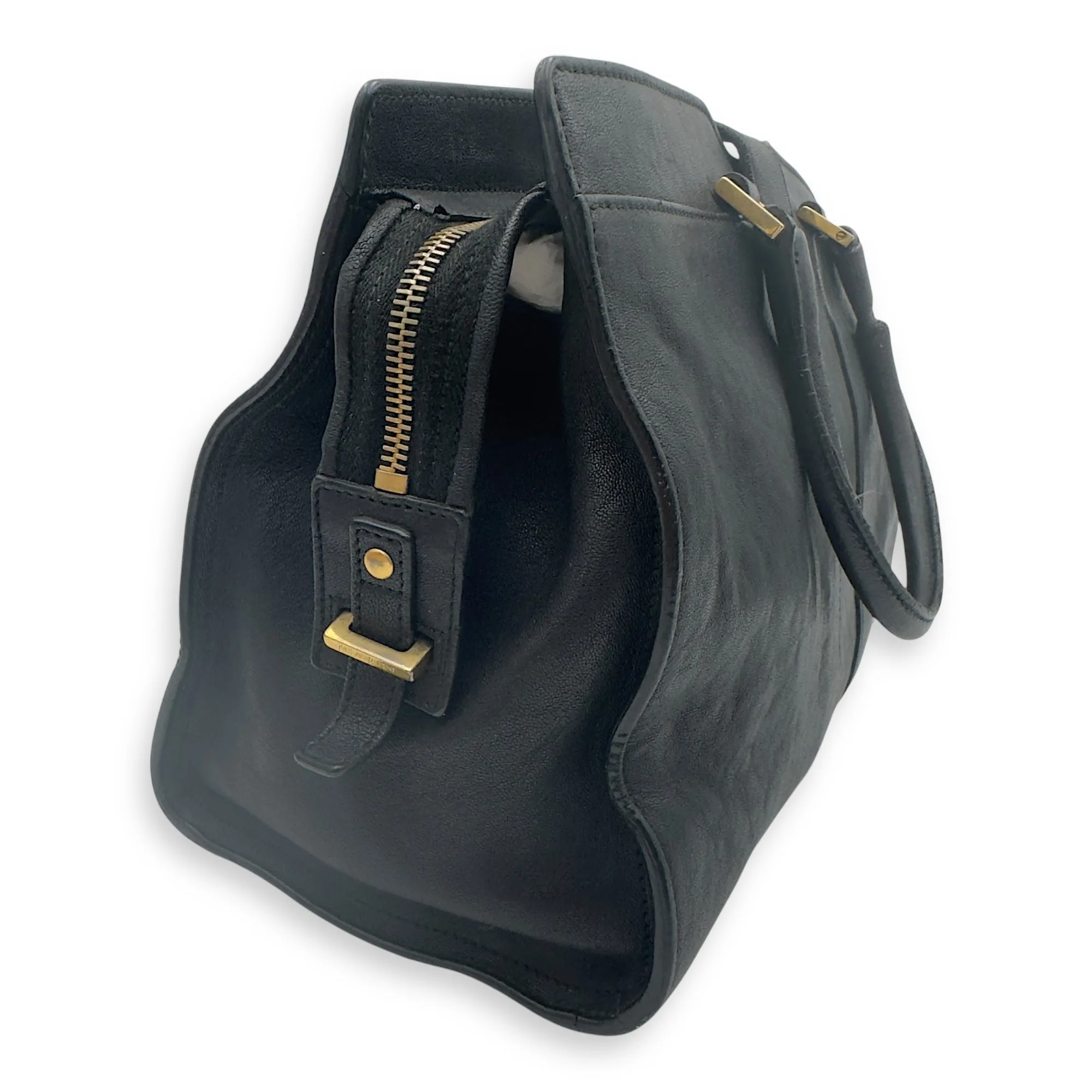 Cabas Top Handle Bag Black in Calfskin, Gold hardware