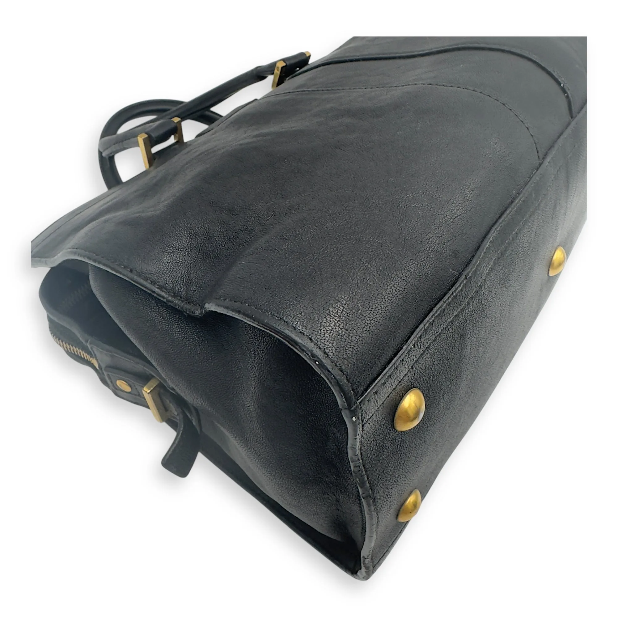 Cabas Top Handle Bag Black in Calfskin, Gold hardware