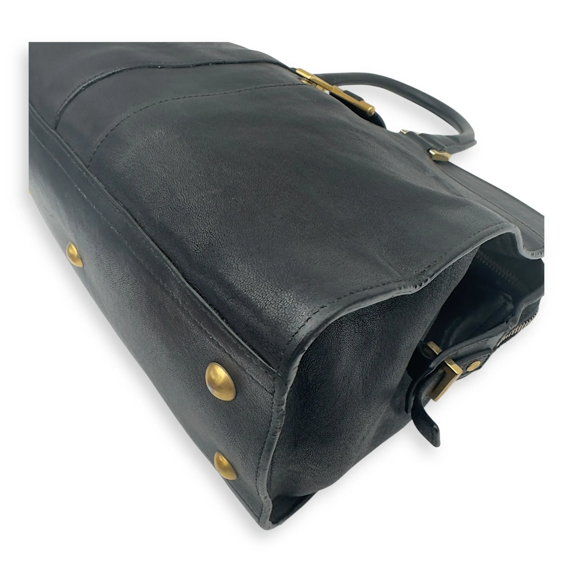 Cabas Top Handle Bag Black in Calfskin, Gold hardware