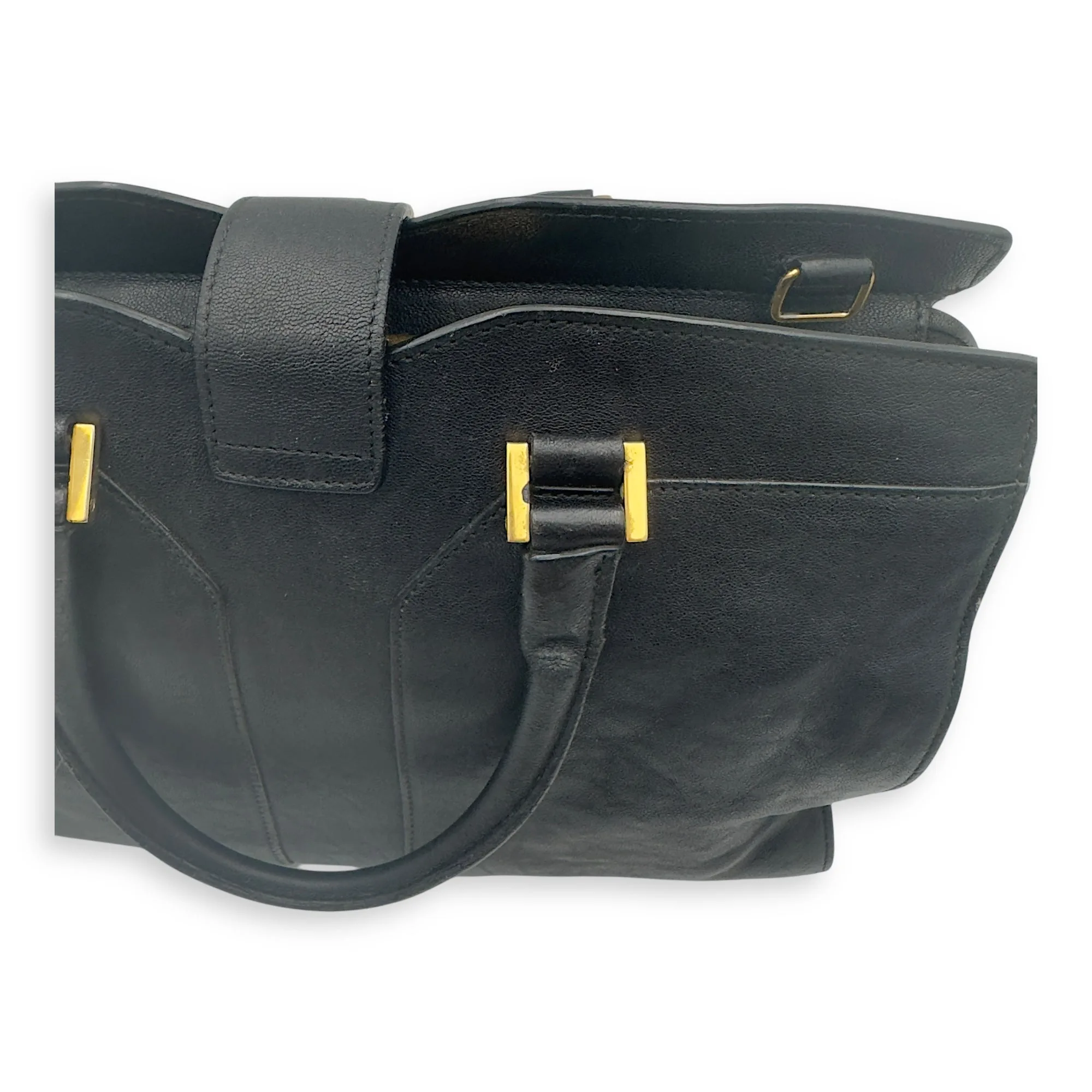 Cabas Top Handle Bag Black in Calfskin, Gold hardware
