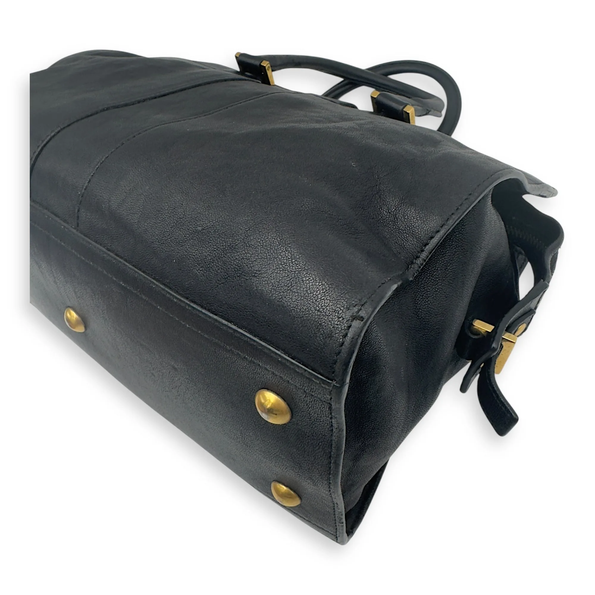 Cabas Top Handle Bag Black in Calfskin, Gold hardware