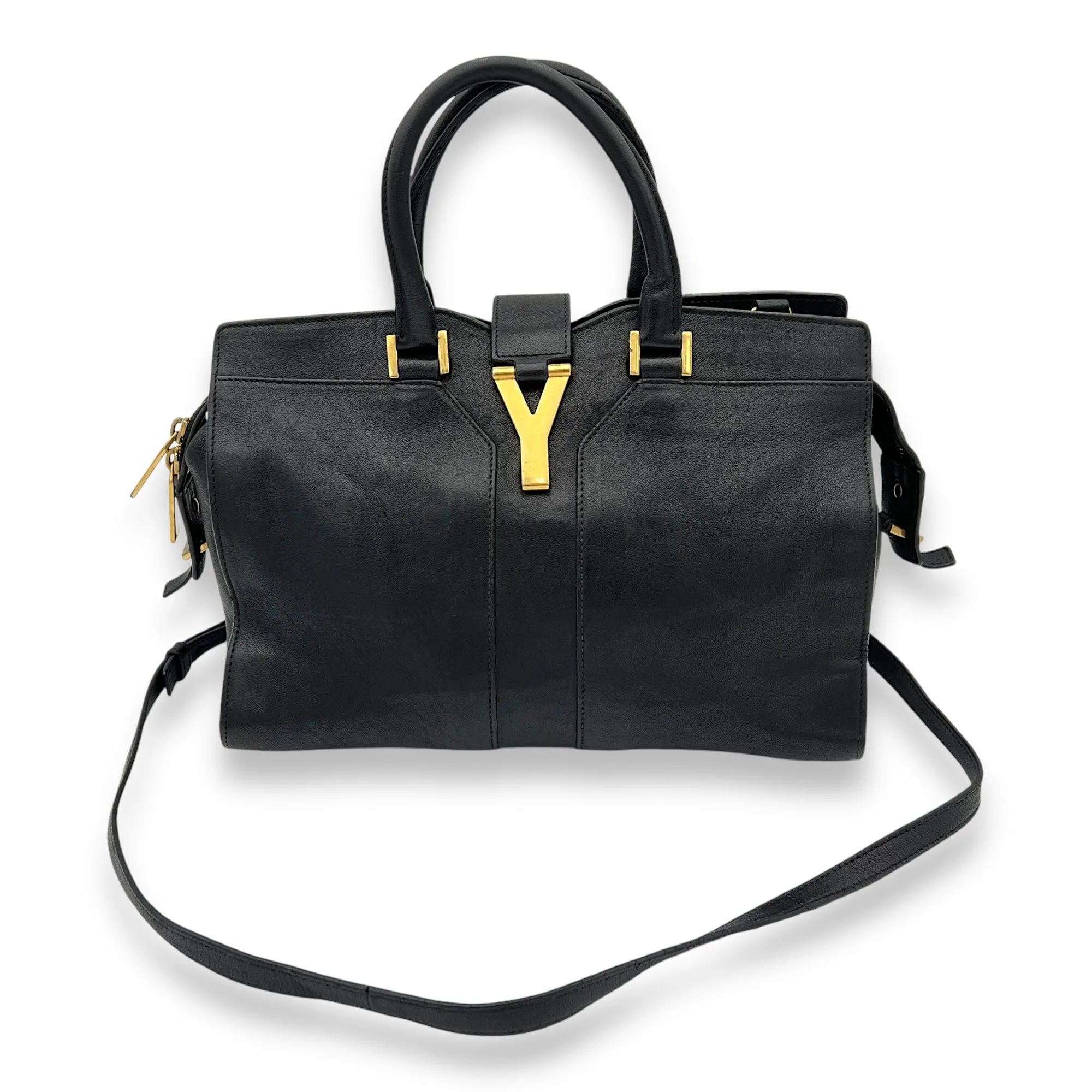 Cabas Top Handle Bag Black in Calfskin, Gold hardware