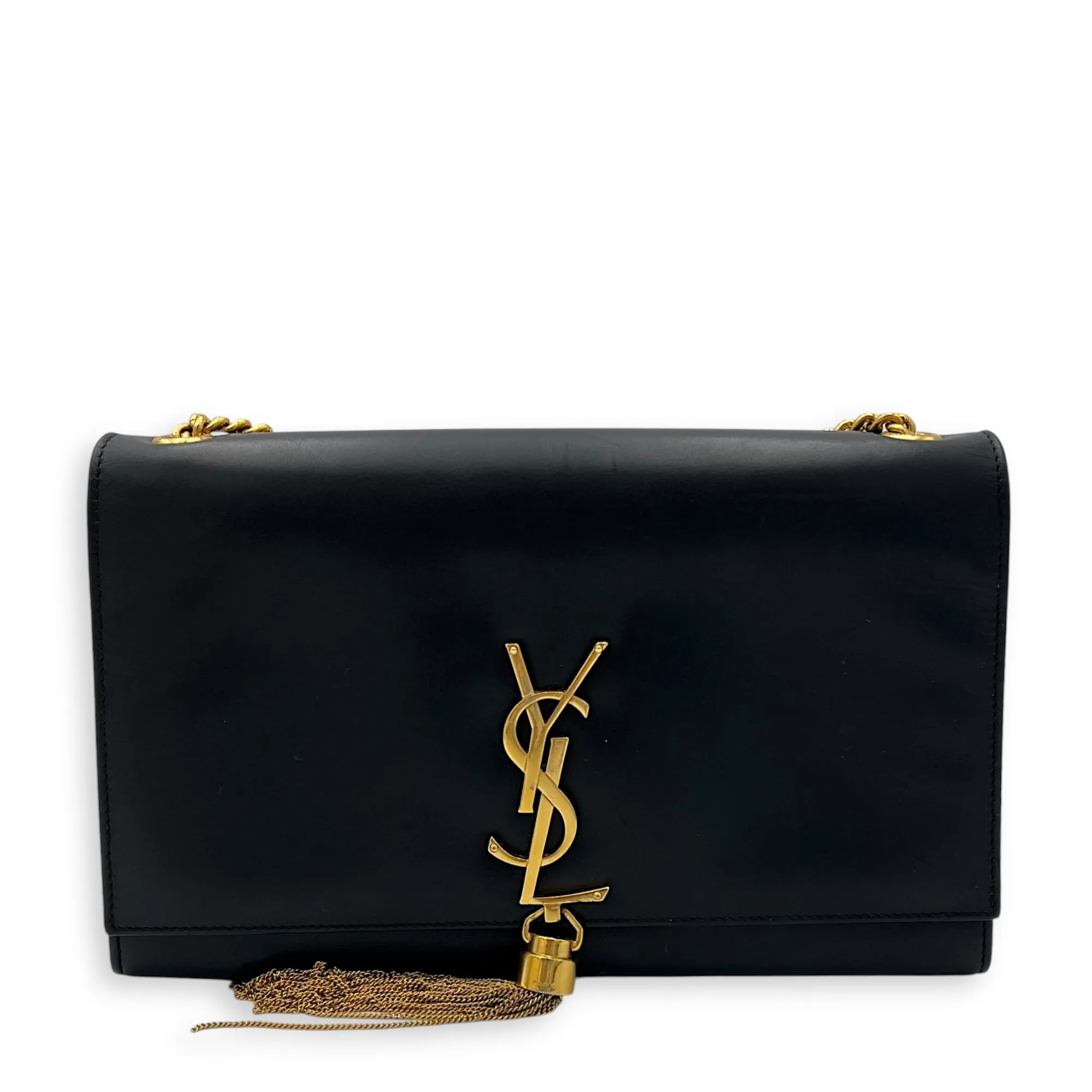 Kate Medium Black Shoulder Bag in Calfskin, Gold hardware