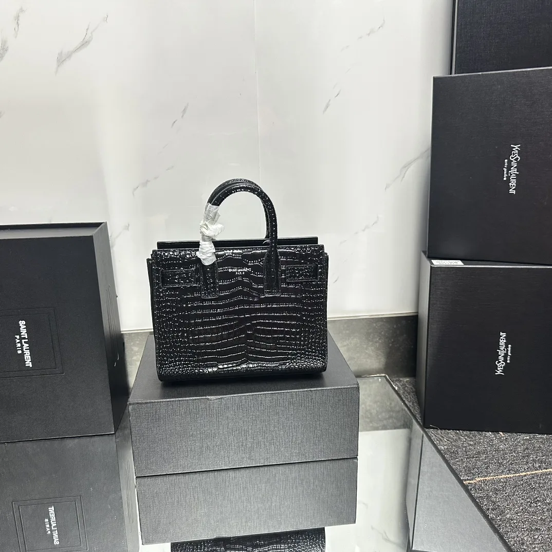Saint Laurent Black Croc Embossed Leather Nano Classic Sac De Jour Tote - Bag