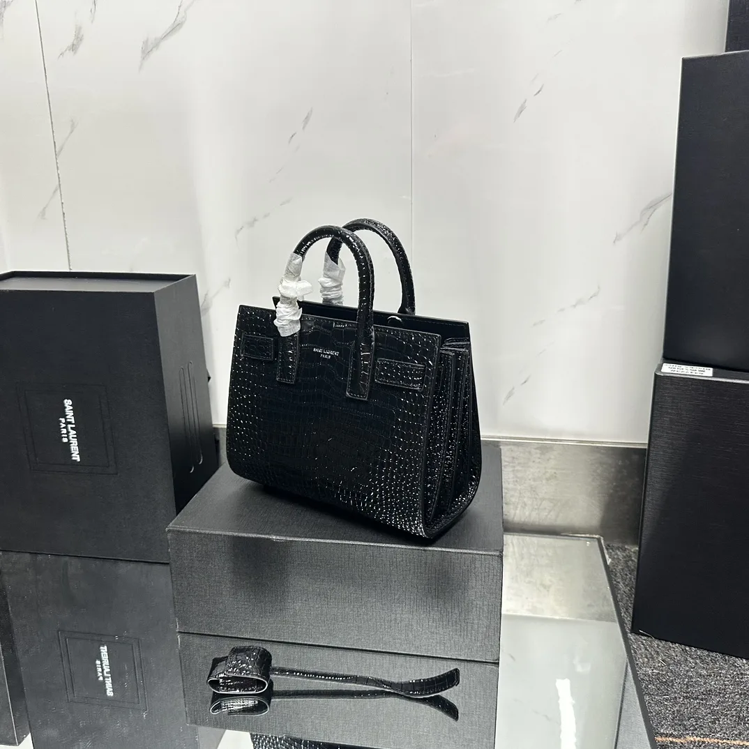 Saint Laurent Black Croc Embossed Leather Nano Classic Sac De Jour Tote - Bag