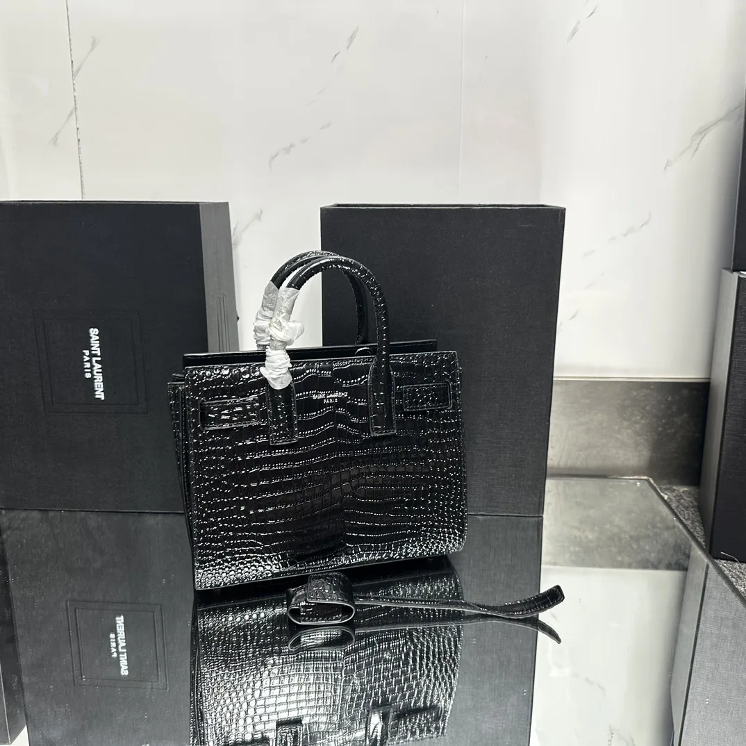 Saint Laurent Black Croc Embossed Leather Nano Classic Sac De Jour Tote - Bag