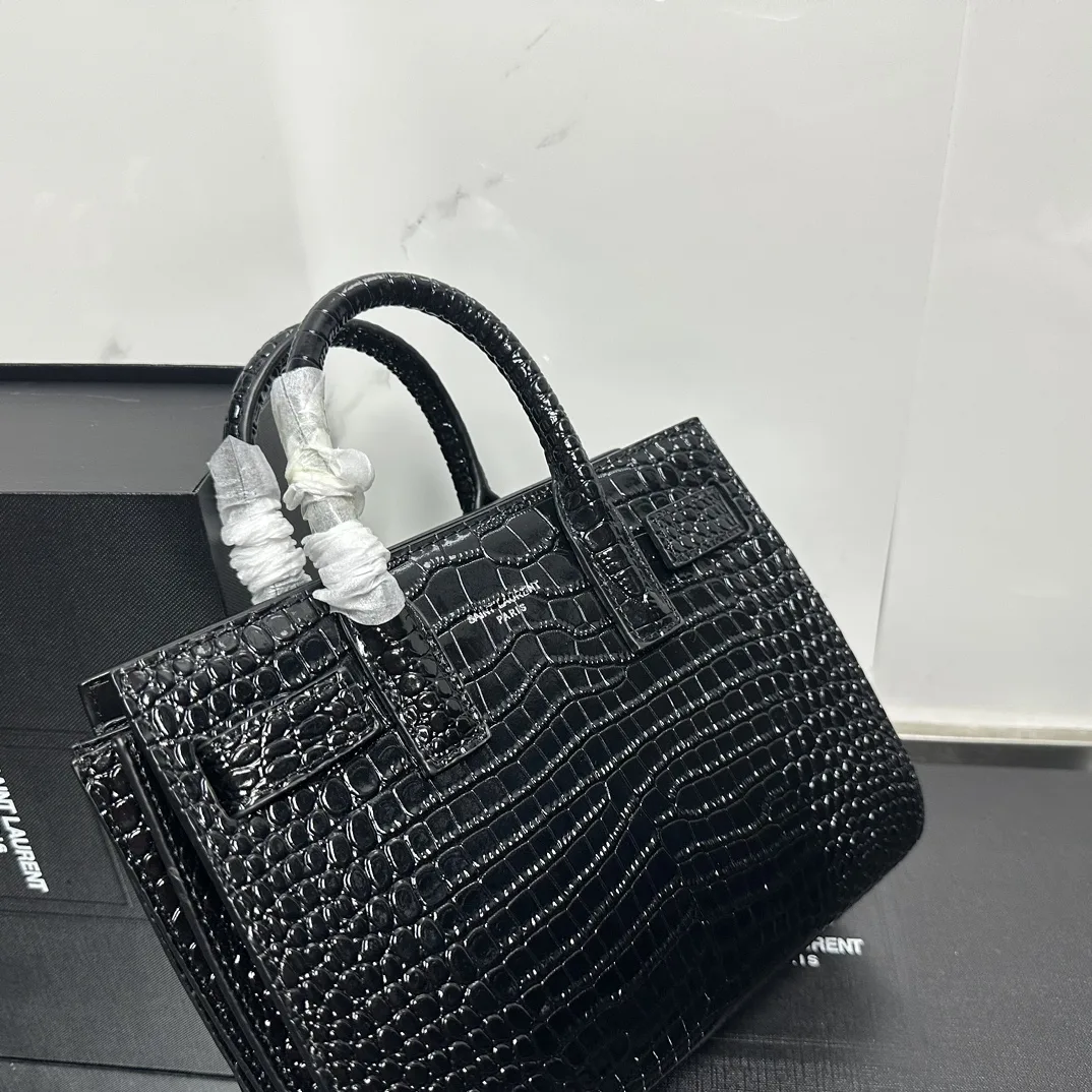 Saint Laurent Black Croc Embossed Leather Nano Classic Sac De Jour Tote - Bag