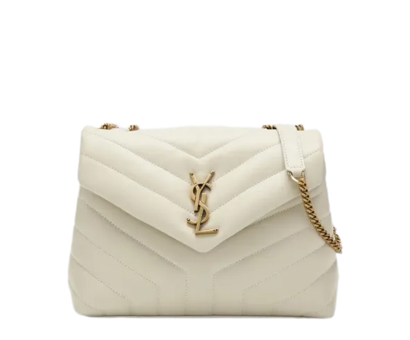 [TOP] SAINT LAURENT Loulou Small Quilted Leather White Shoulder Bag