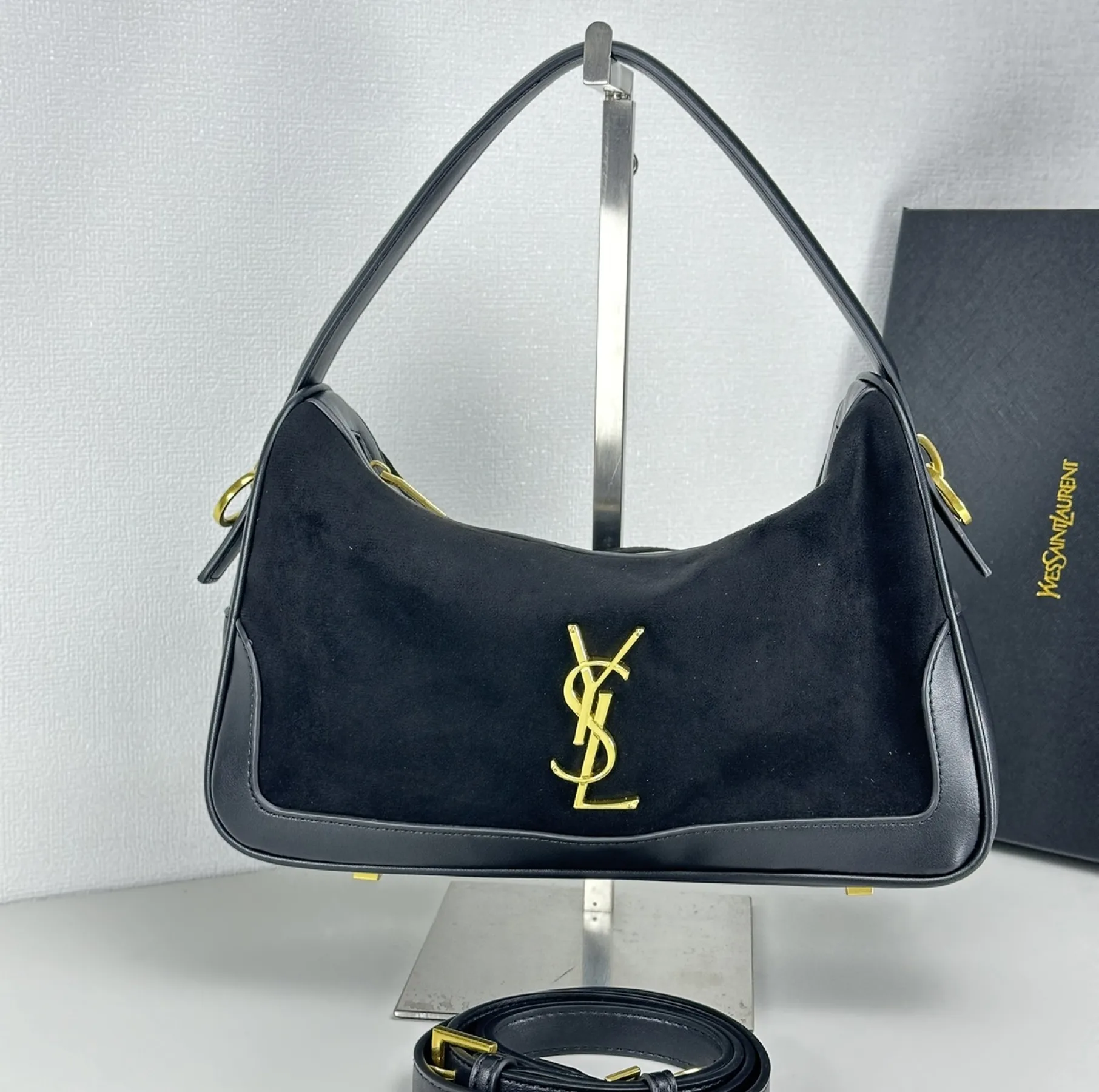 Saint Laurent YSL Vintage Bowling Bag - Black Brushed Leather Bag