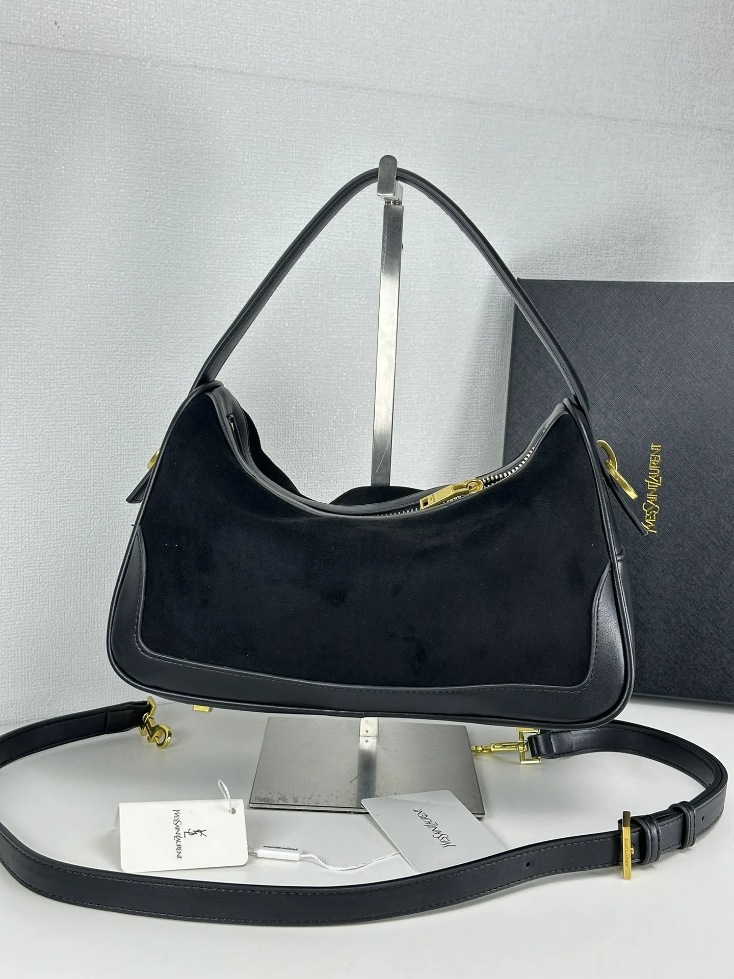 Saint Laurent YSL Vintage Bowling Bag - Black Brushed Leather Bag