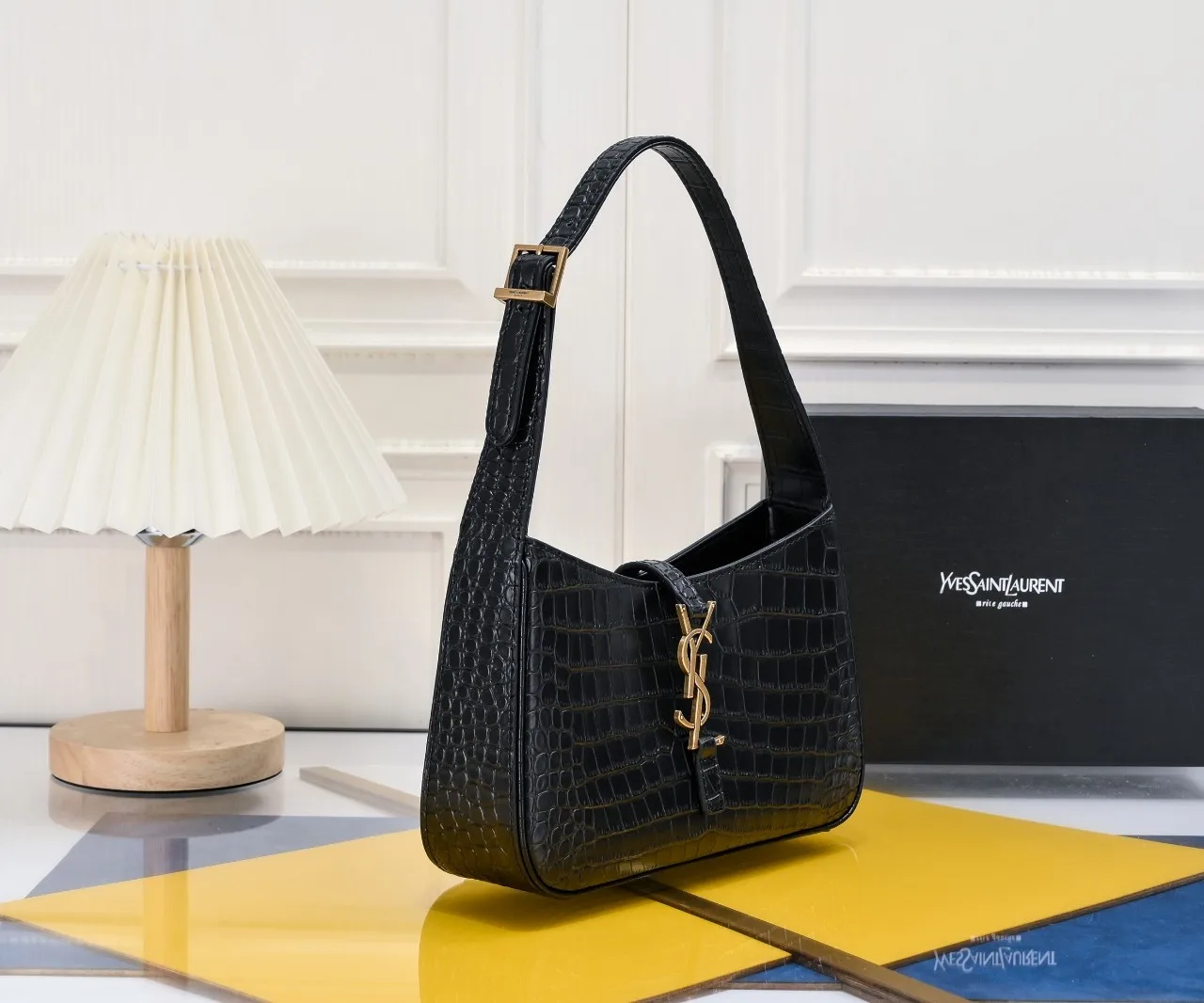 SAINT LAURENT YSL Le 5 à 7 Hobo Bag Leather-Snakeskin Pattern BLACK Bag