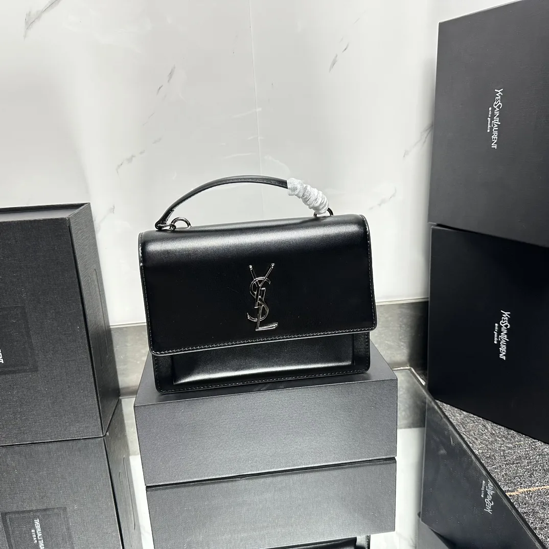 Saint Laurent YSL Sunset medium leather cross-body bag Black Sliver - Bag