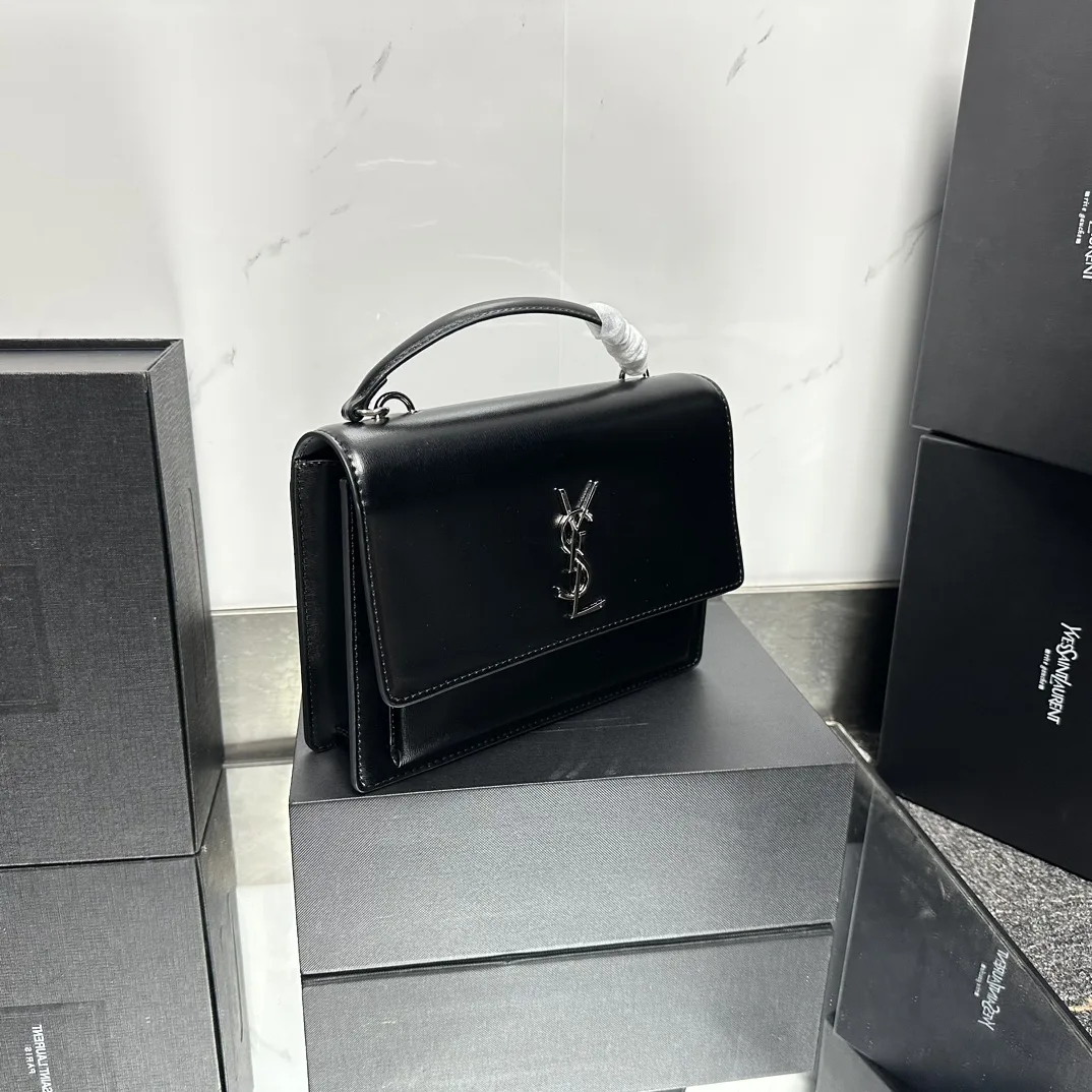 Saint Laurent YSL Sunset medium leather cross-body bag Black Sliver - Bag