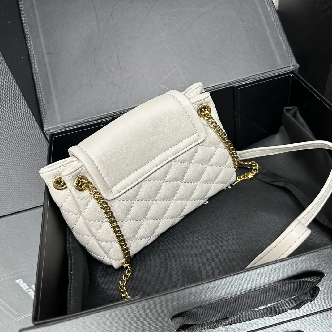 SAINT LAURENT Calfskin Quilted Monogram Mini Nolita White Soft - Bag