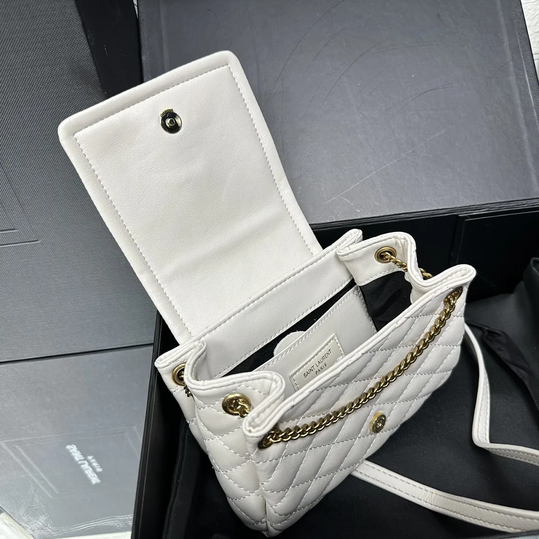 SAINT LAURENT Calfskin Quilted Monogram Mini Nolita White Soft - Bag