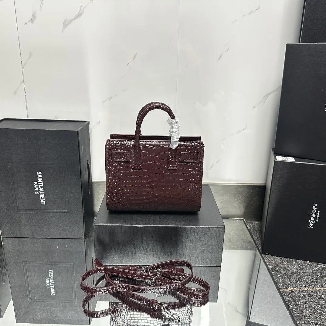 Saint Laurent Rose Croc Embossed Leather Nano Classic Sac De Jour Tote - Bag