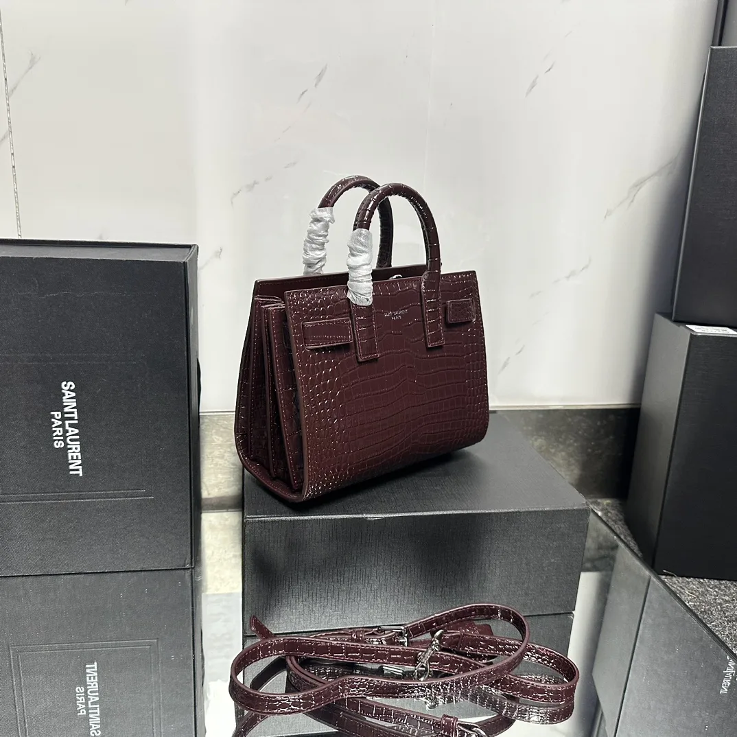 Saint Laurent Rose Croc Embossed Leather Nano Classic Sac De Jour Tote - Bag