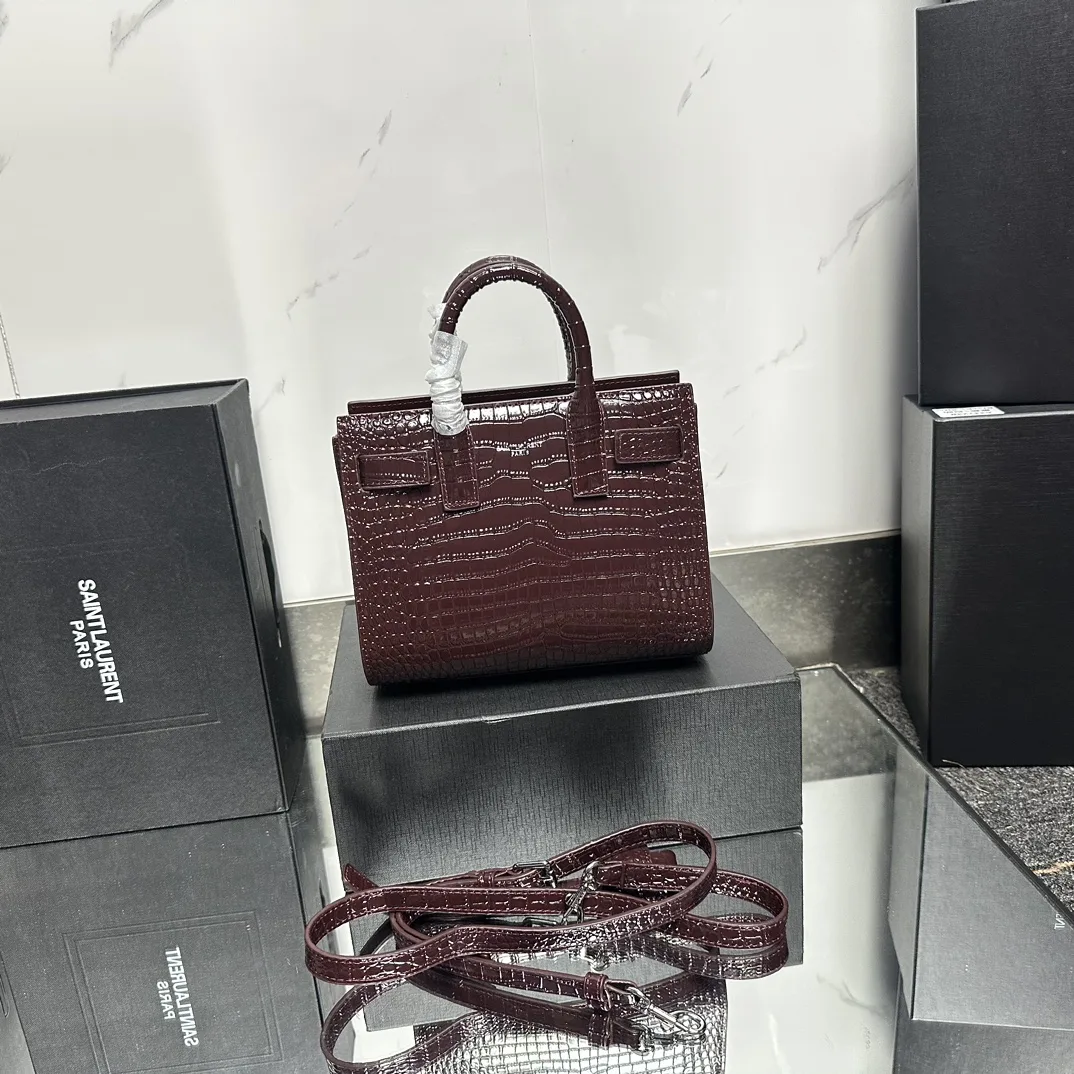 Saint Laurent Rose Croc Embossed Leather Nano Classic Sac De Jour Tote - Bag