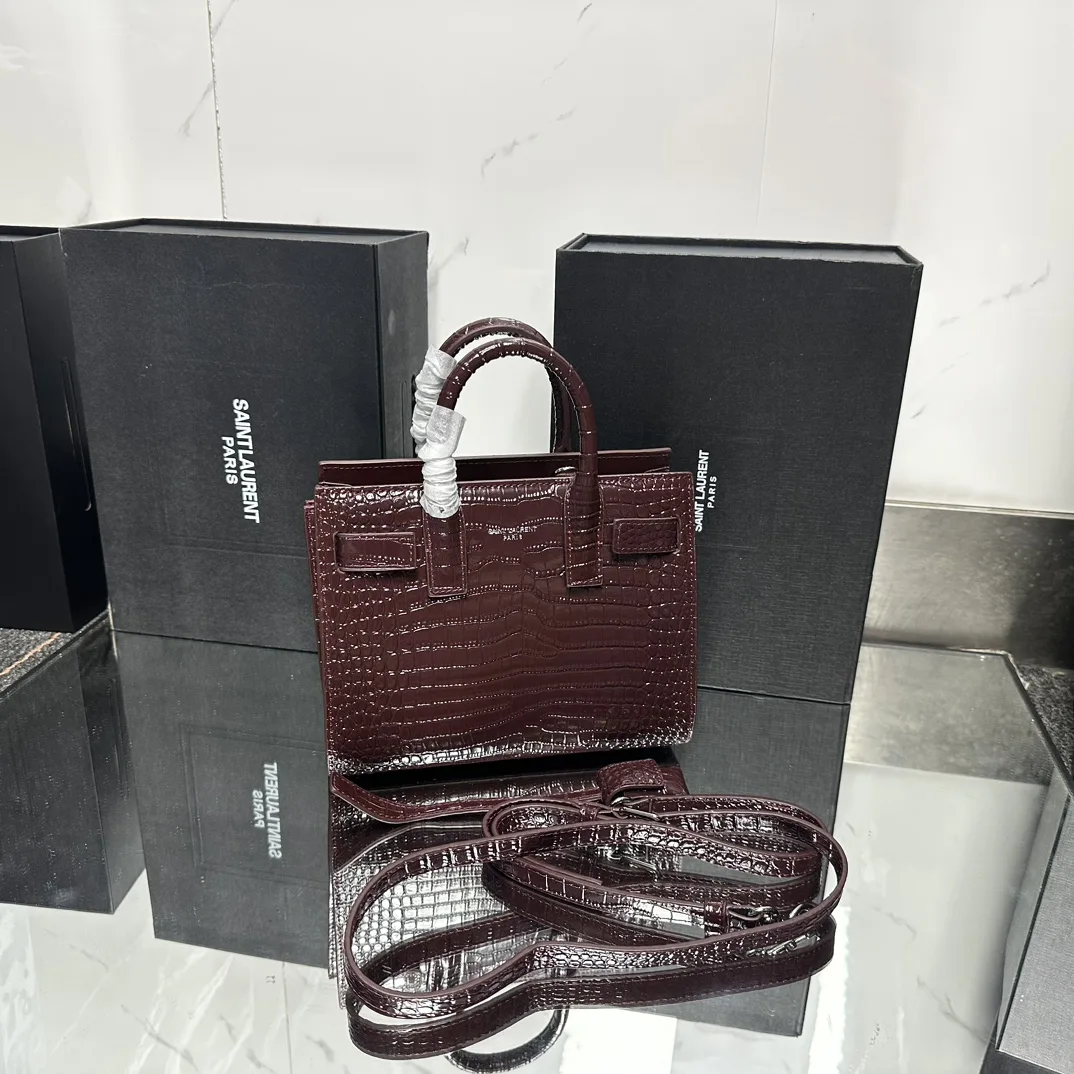 Saint Laurent Rose Croc Embossed Leather Nano Classic Sac De Jour Tote - Bag