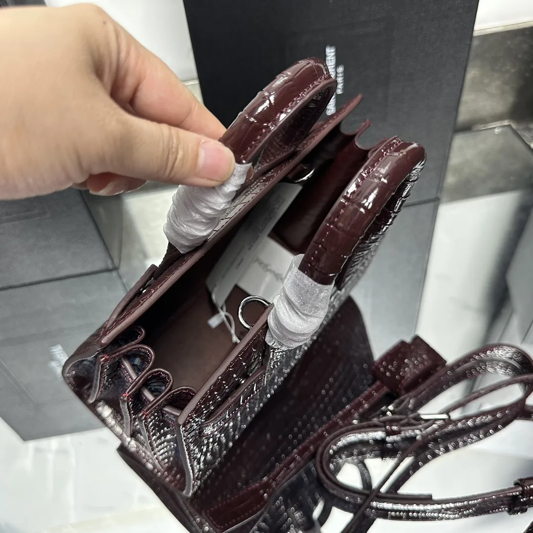 Saint Laurent Rose Croc Embossed Leather Nano Classic Sac De Jour Tote - Bag