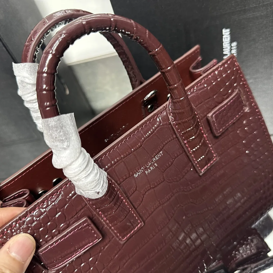 Saint Laurent Rose Croc Embossed Leather Nano Classic Sac De Jour Tote - Bag