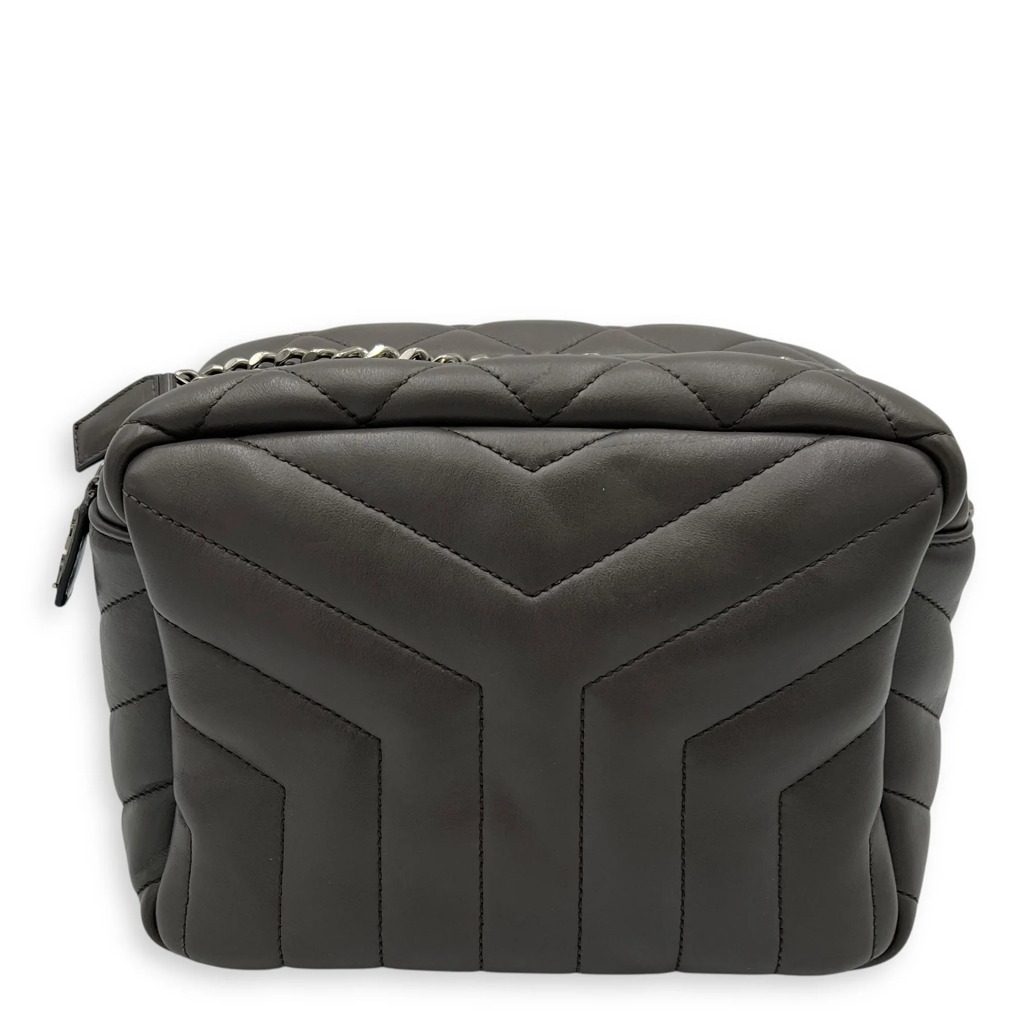 Bowler Grey Shoulder Bag in Calfskin, Silver hardware