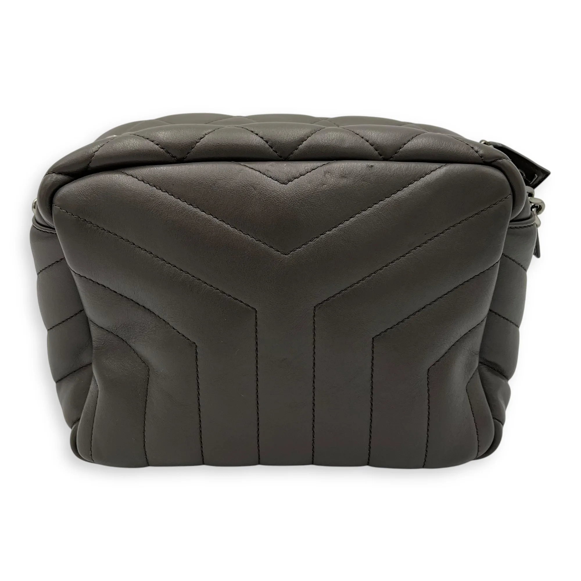 Bowler Grey Shoulder Bag in Calfskin, Silver hardware