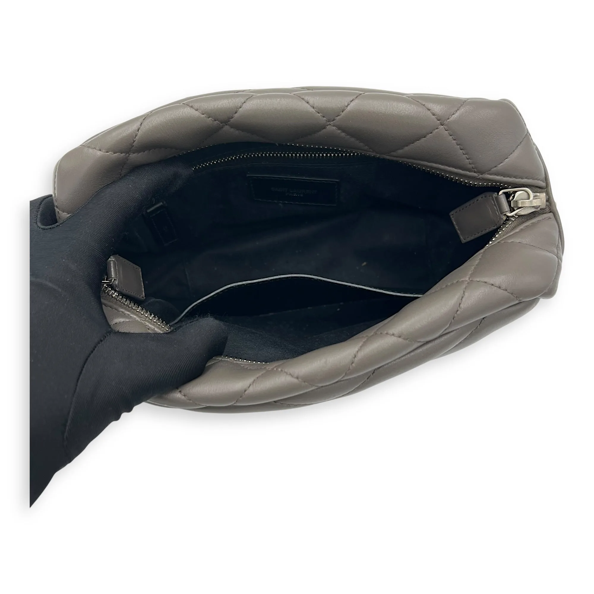 Bowler Grey Shoulder Bag in Calfskin, Silver hardware