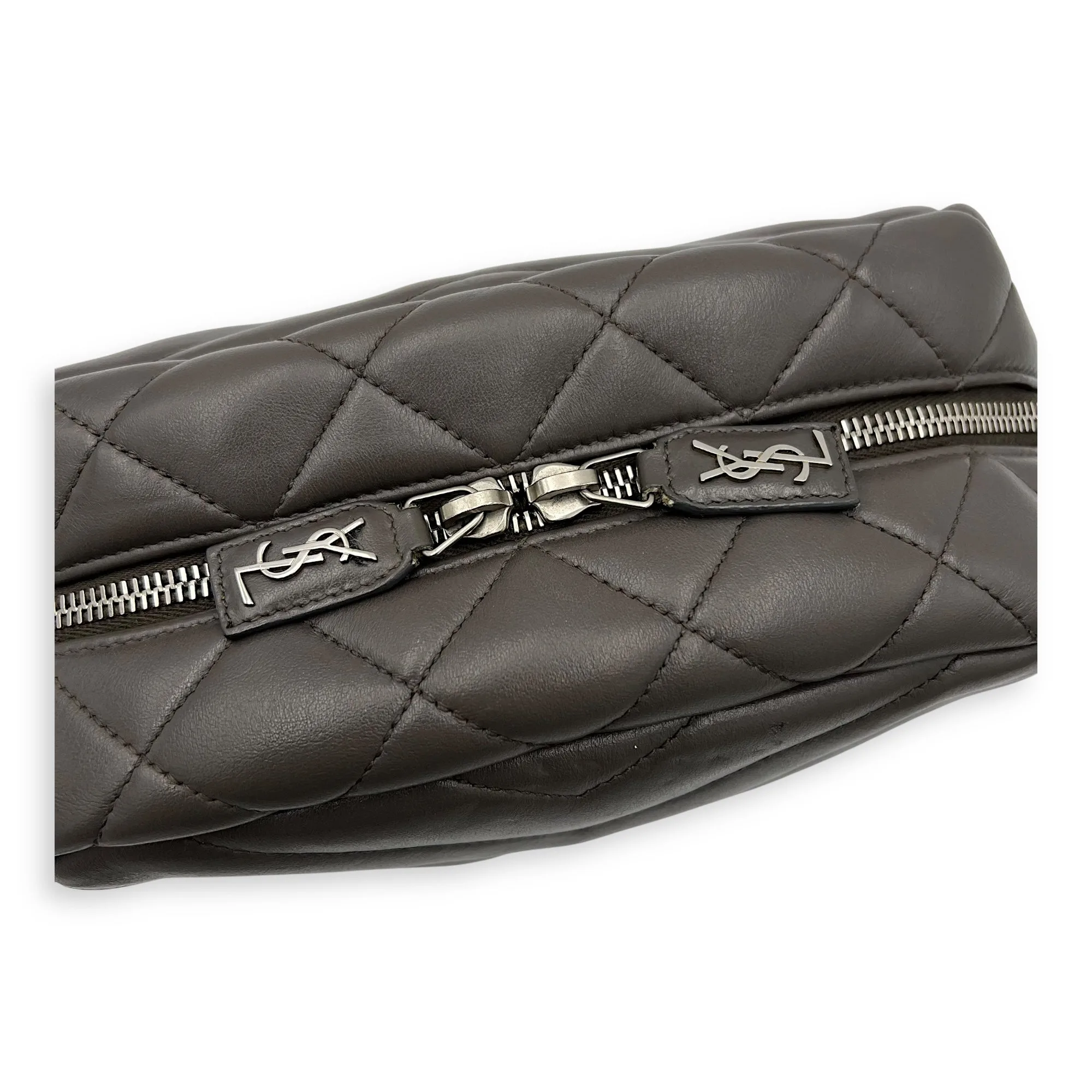 Bowler Grey Shoulder Bag in Calfskin, Silver hardware