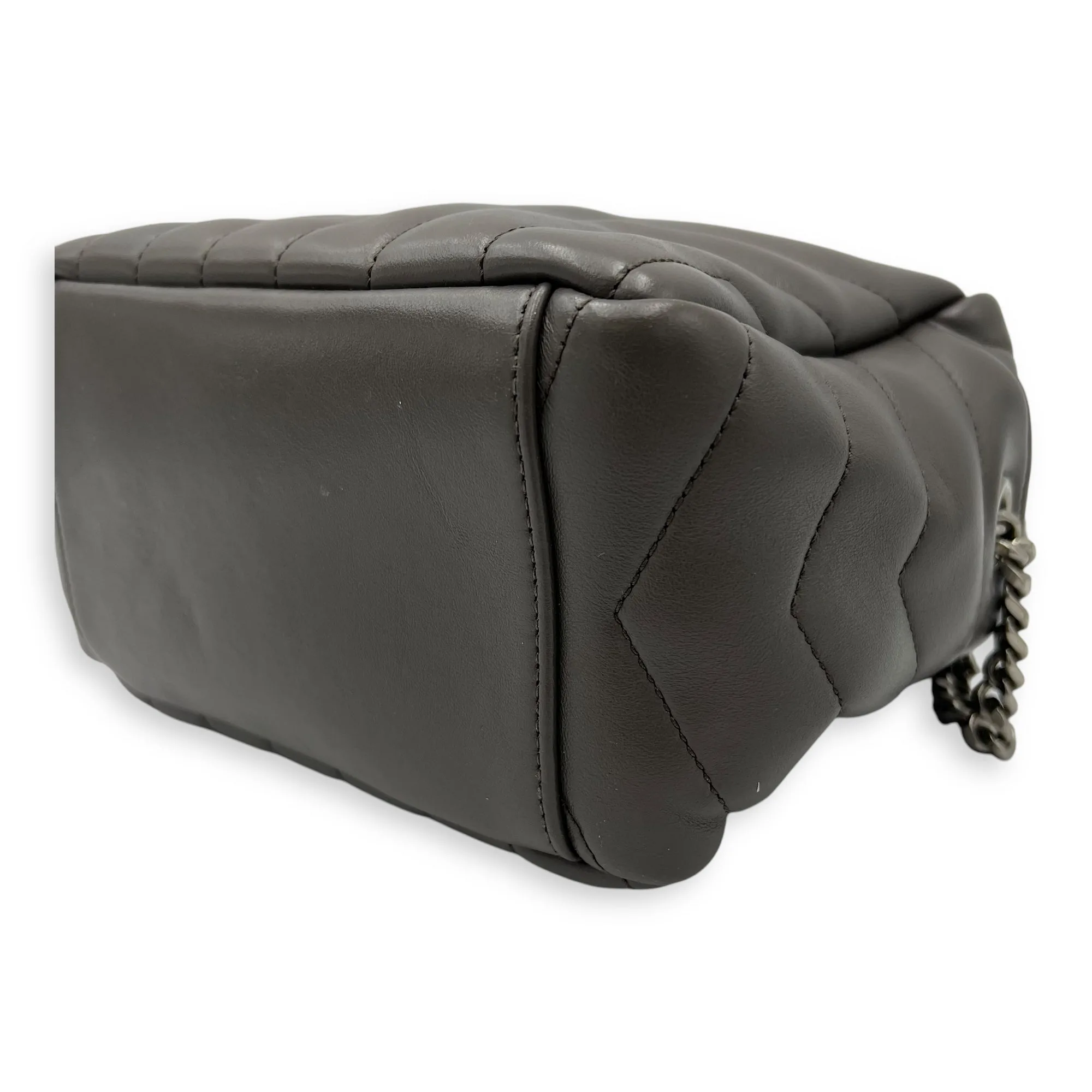 Bowler Grey Shoulder Bag in Calfskin, Silver hardware