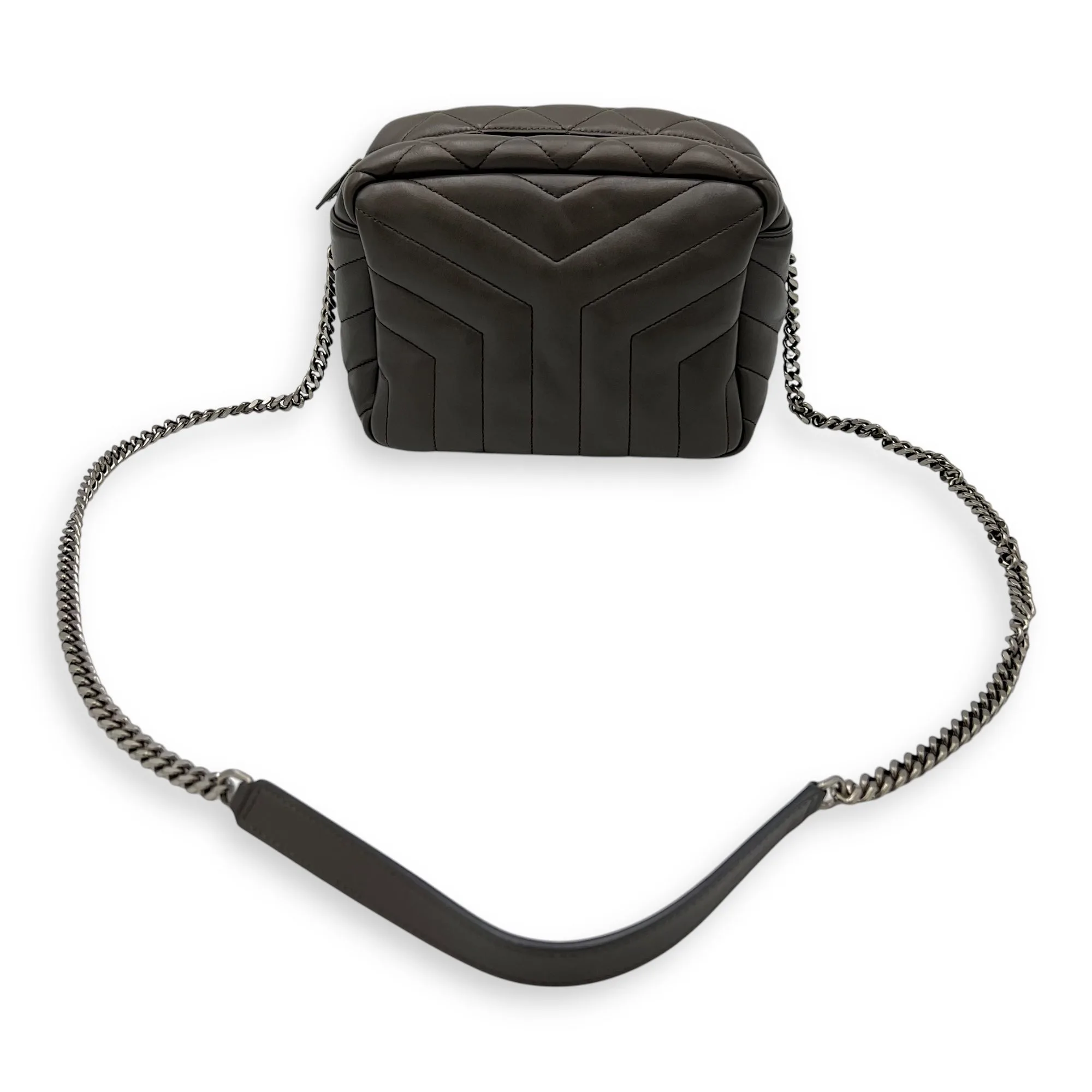 Bowler Grey Shoulder Bag in Calfskin, Silver hardware