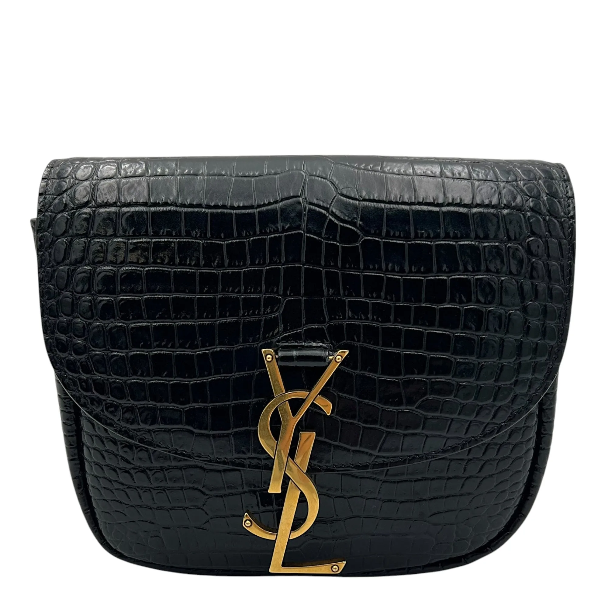 Kaia Crossbody Bag Black in Python Embossed Calfskin, Gold hardware