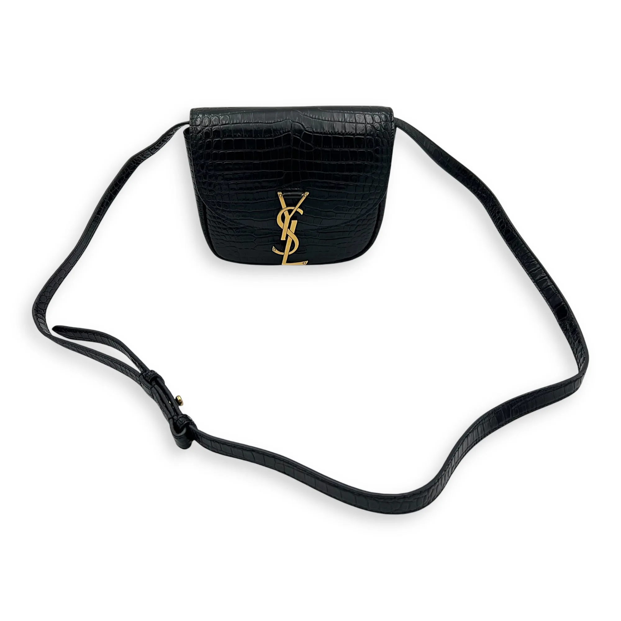 Kaia Crossbody Bag Black in Python Embossed Calfskin, Gold hardware