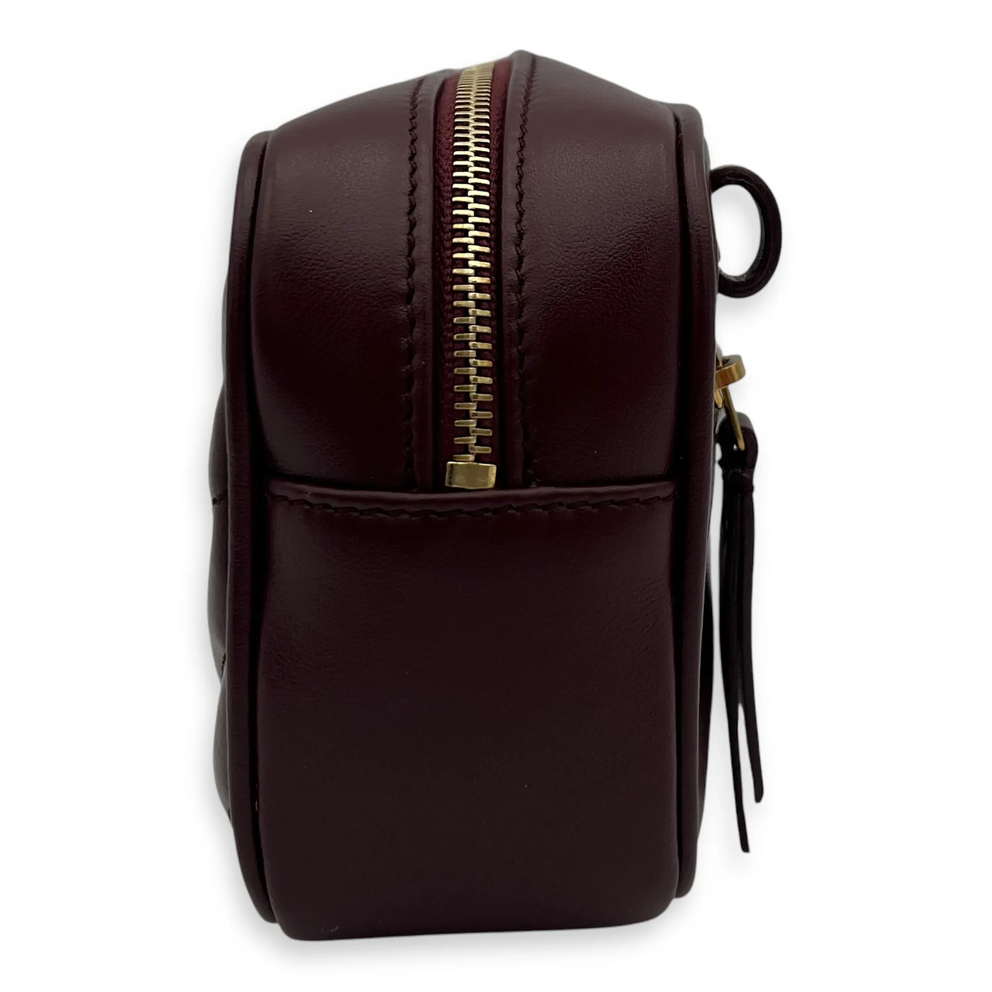 Camera Red Belt Bag in Calfskin, Gold hardware
