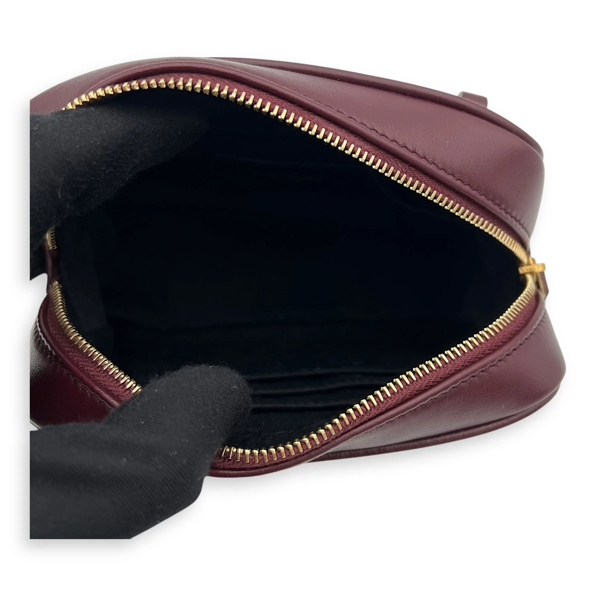 Camera Red Belt Bag in Calfskin, Gold hardware