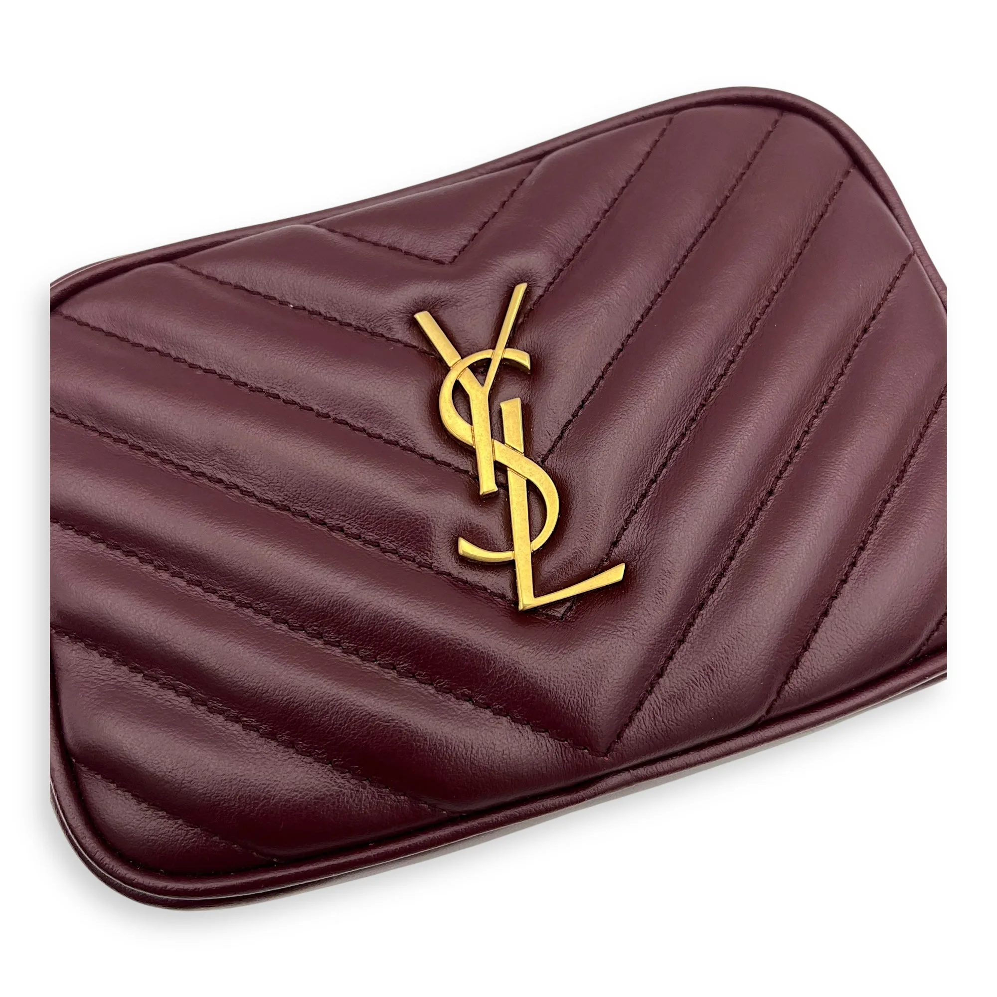 Camera Red Belt Bag in Calfskin, Gold hardware