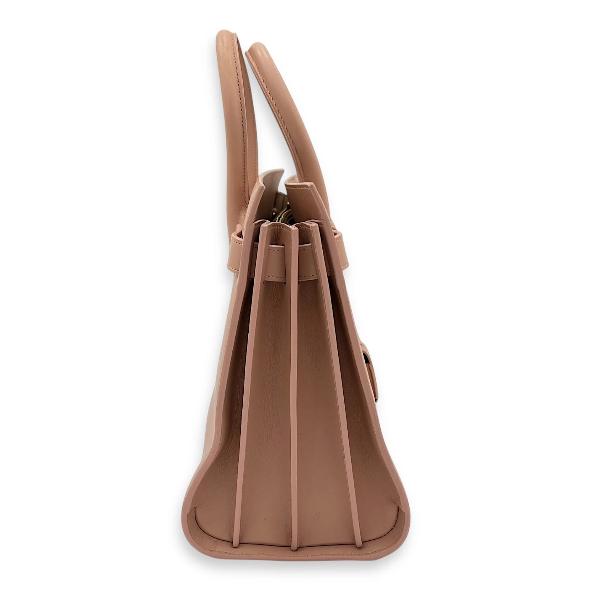 Sac de Jour Medium Pink Top Handle Bag in Calfskin, Gold hardware