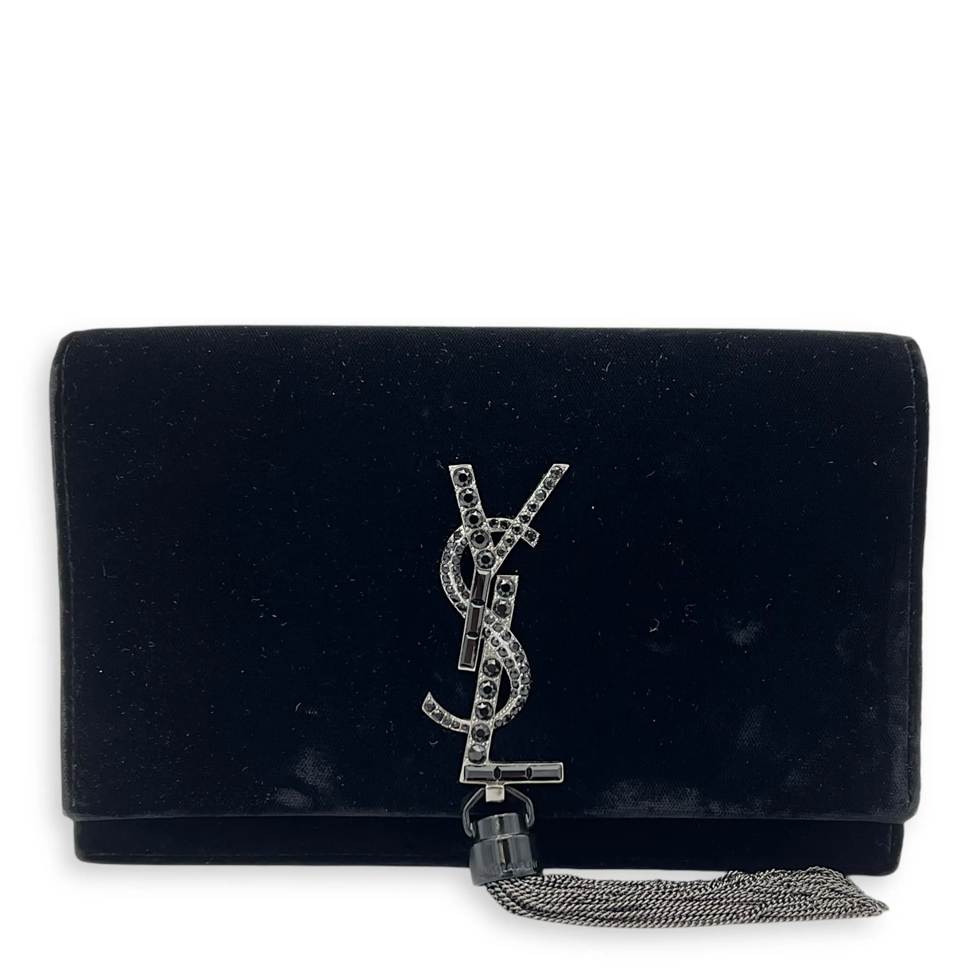 Kate Small Black Crossbody Bag in Velvet, Silver hardware