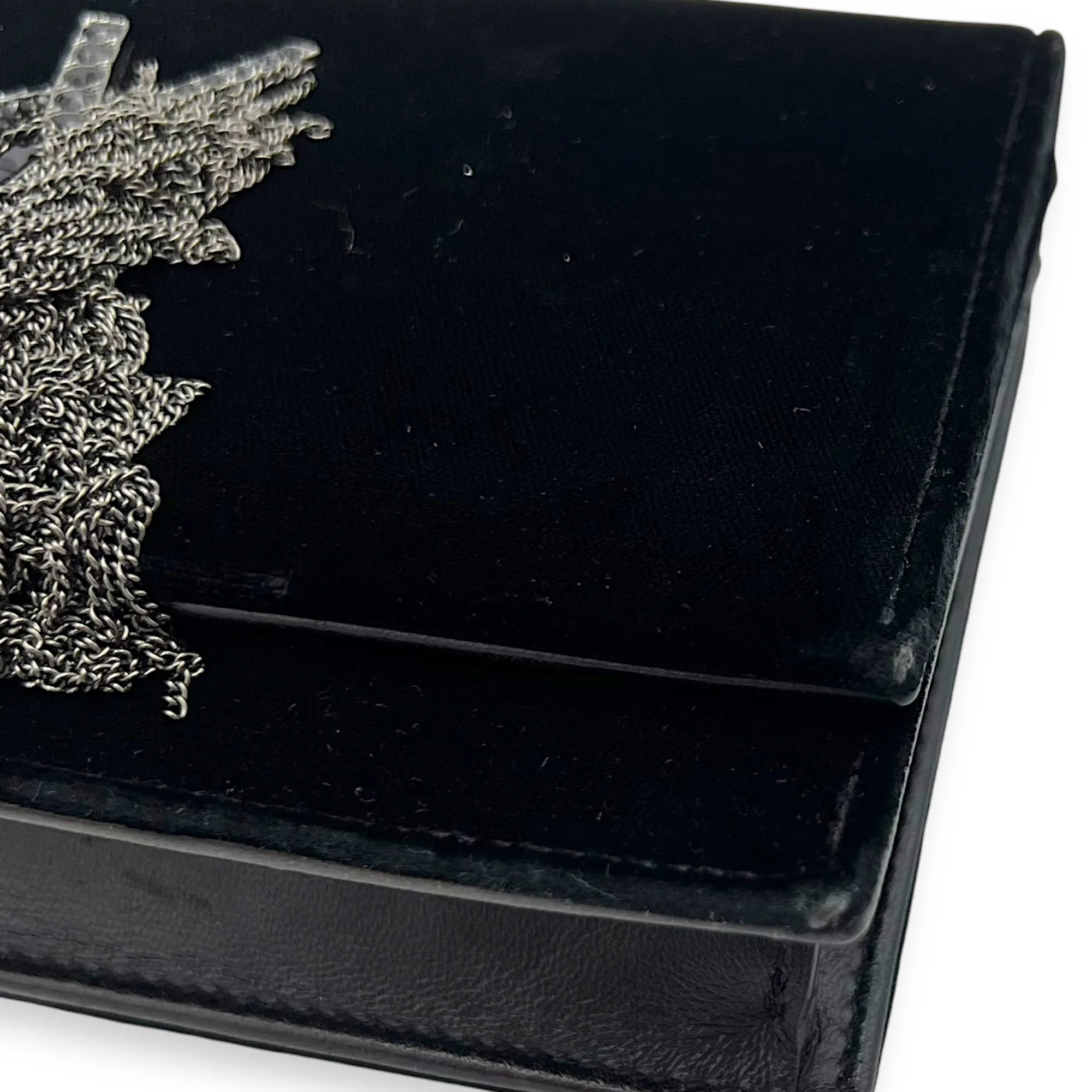 Kate Small Black Crossbody Bag in Velvet, Silver hardware