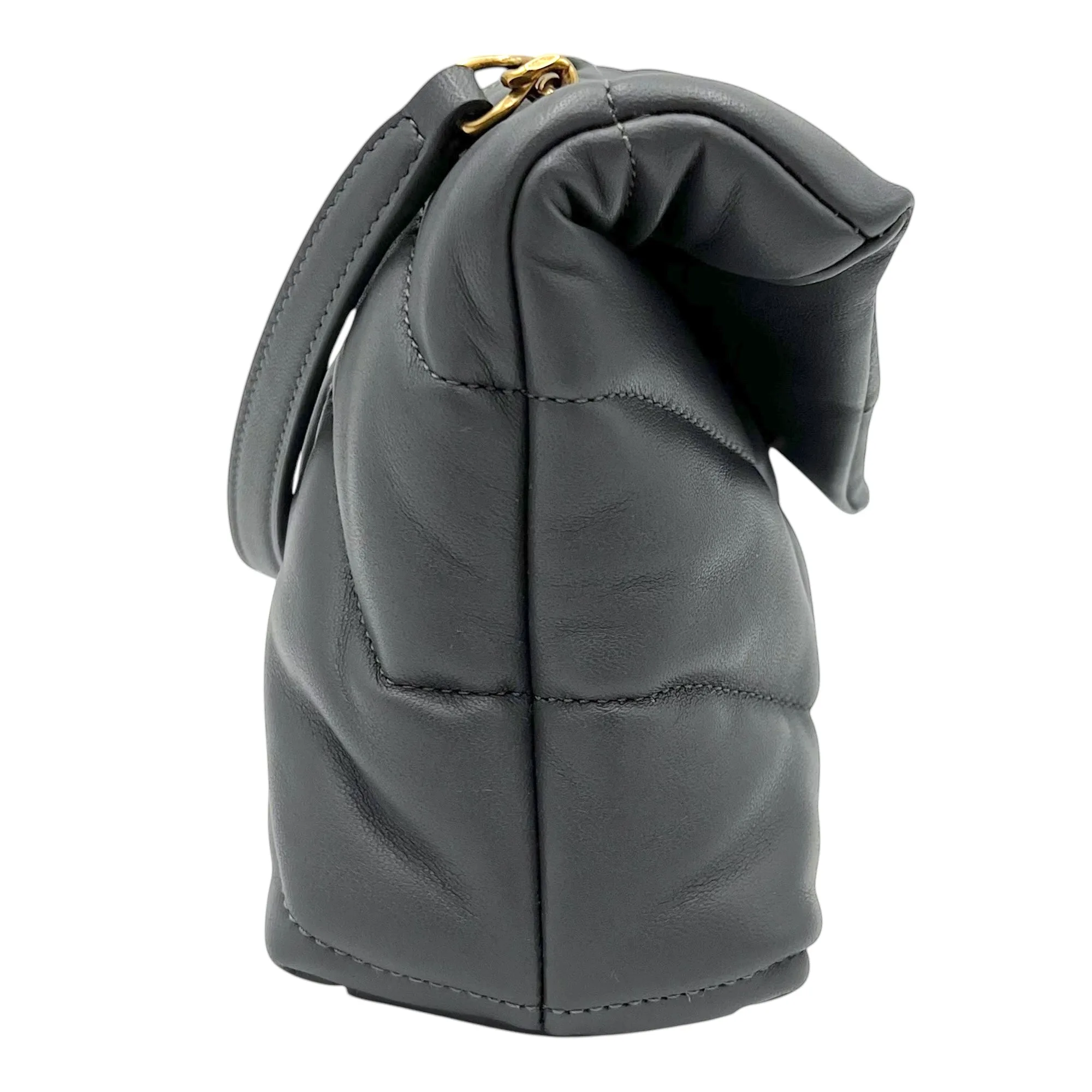 Puffer Mini Grey Shoulder Bag in Lambskin, Gold hardware