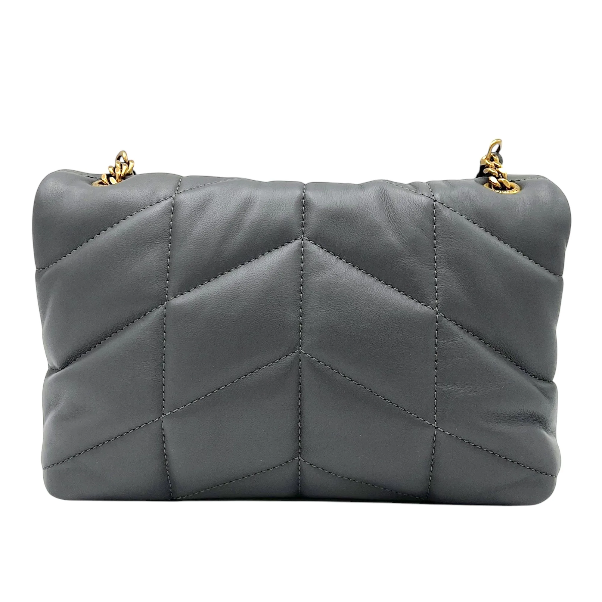 Puffer Mini Grey Shoulder Bag in Lambskin, Gold hardware