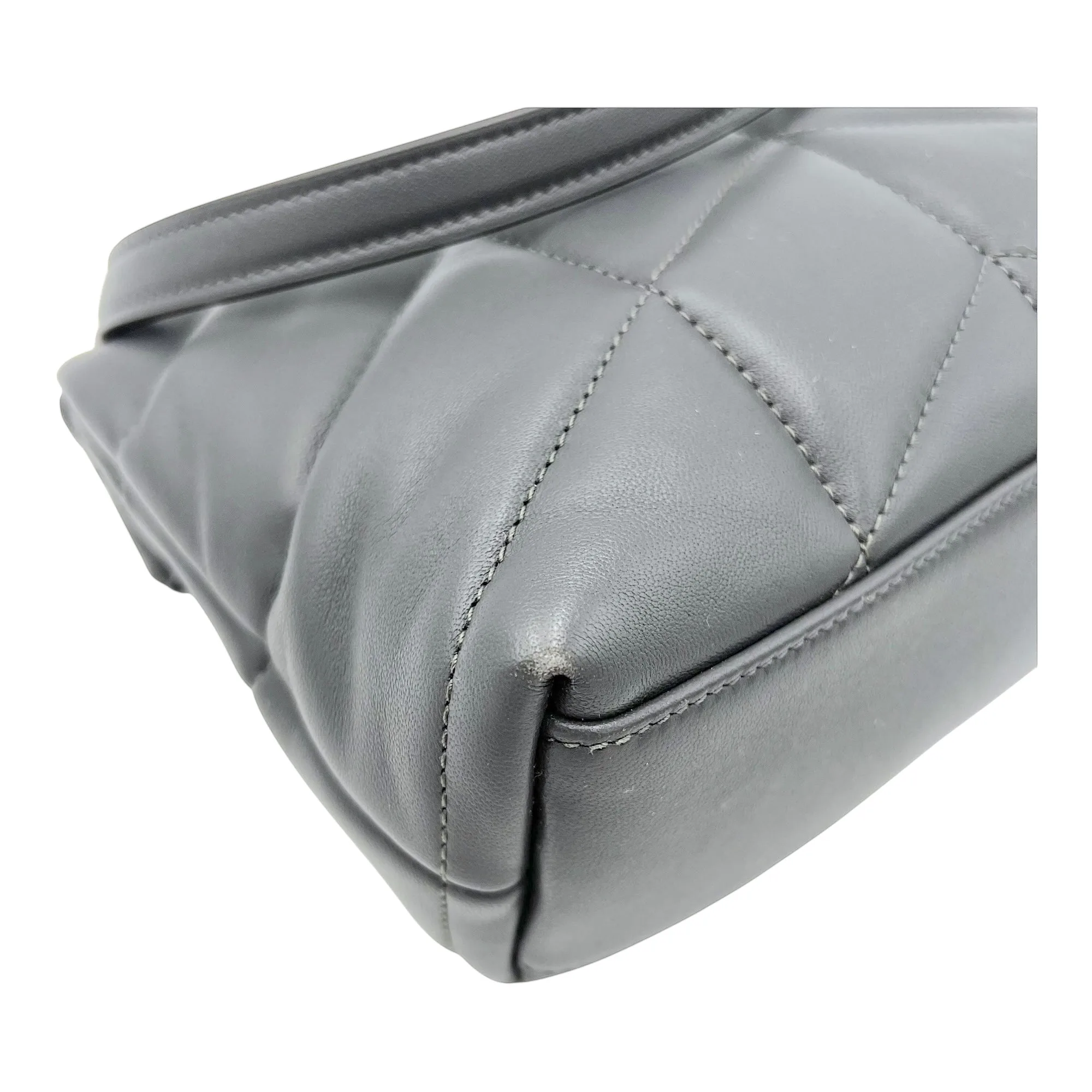 Puffer Mini Grey Shoulder Bag in Lambskin, Gold hardware