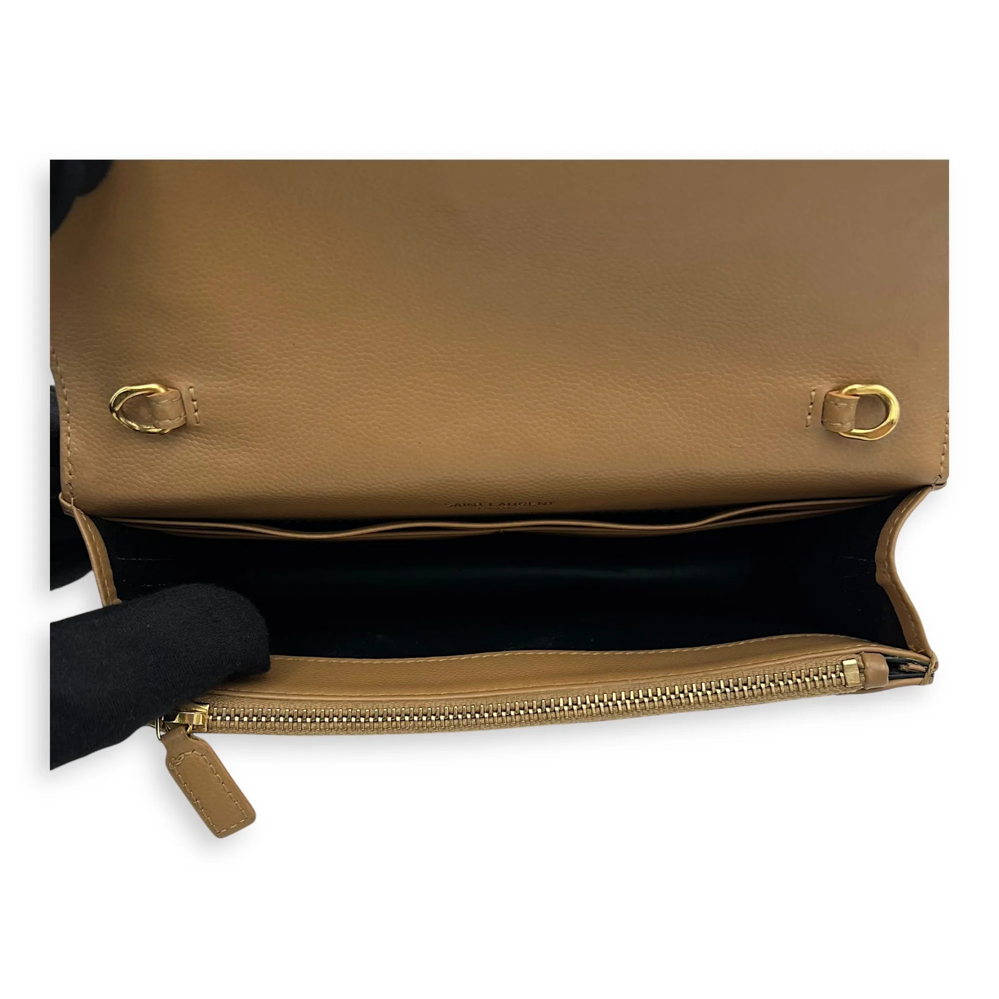 Cassandre Wallet On Chain Beige in Calfskin, Gold hardware