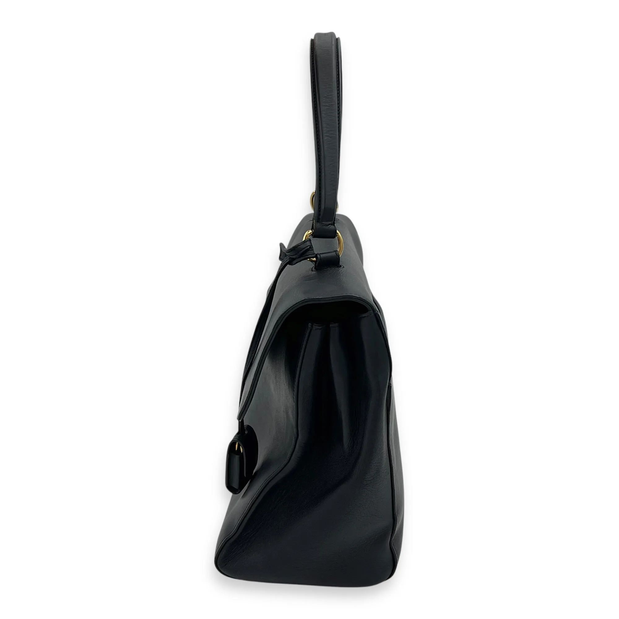 Moujik Top Handle Bag Blue in Calfskin, Gold hardware