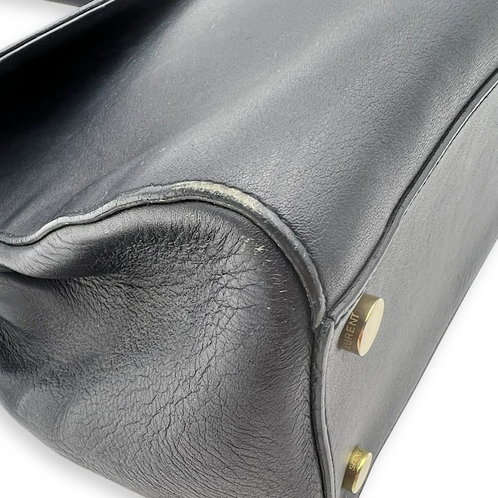 Moujik Top Handle Bag Blue in Calfskin, Gold hardware